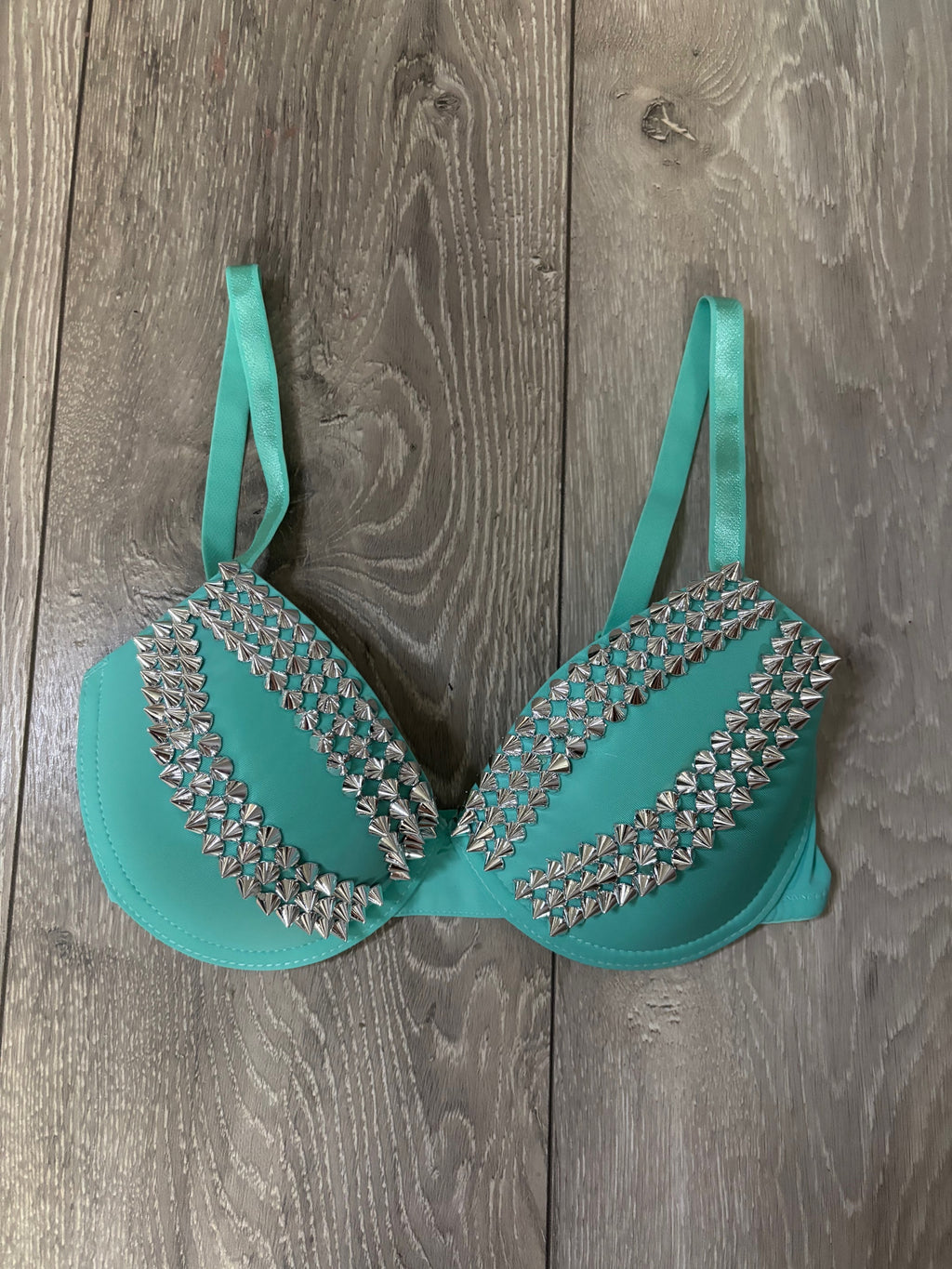 Turquoise spiked (no cross) push up bra