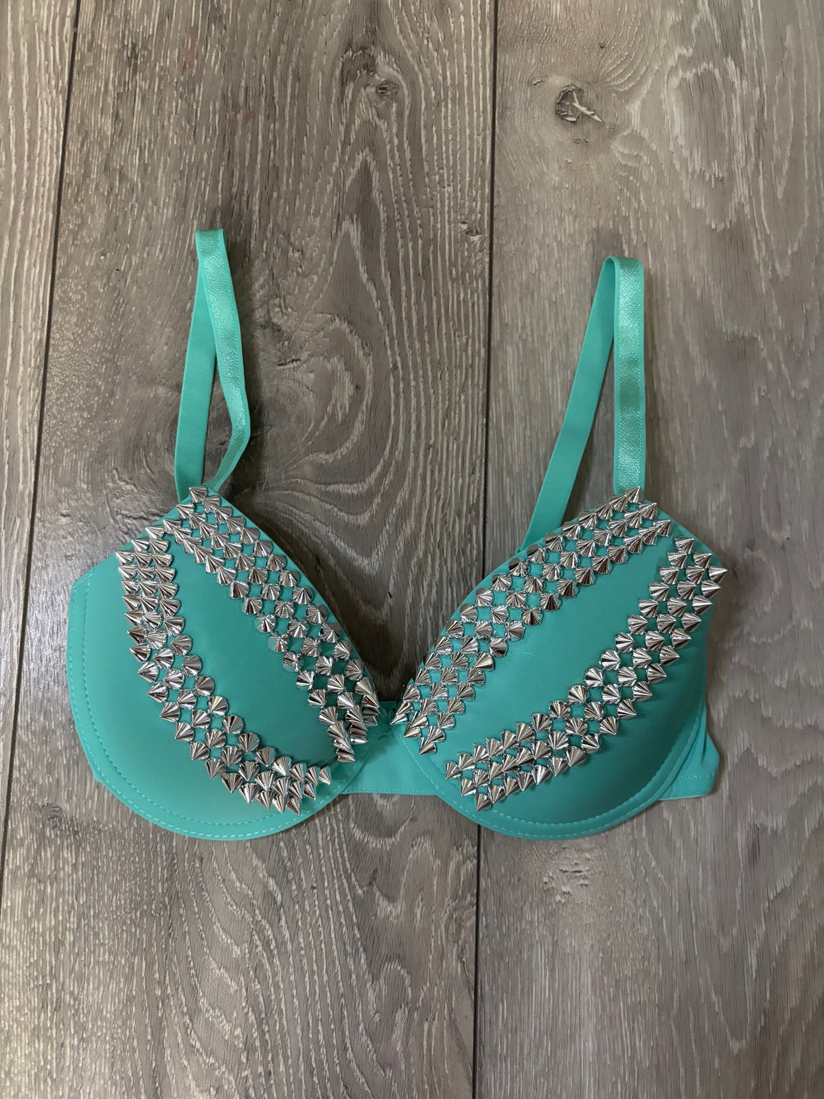 Turquoise spiked (no cross) push up bra