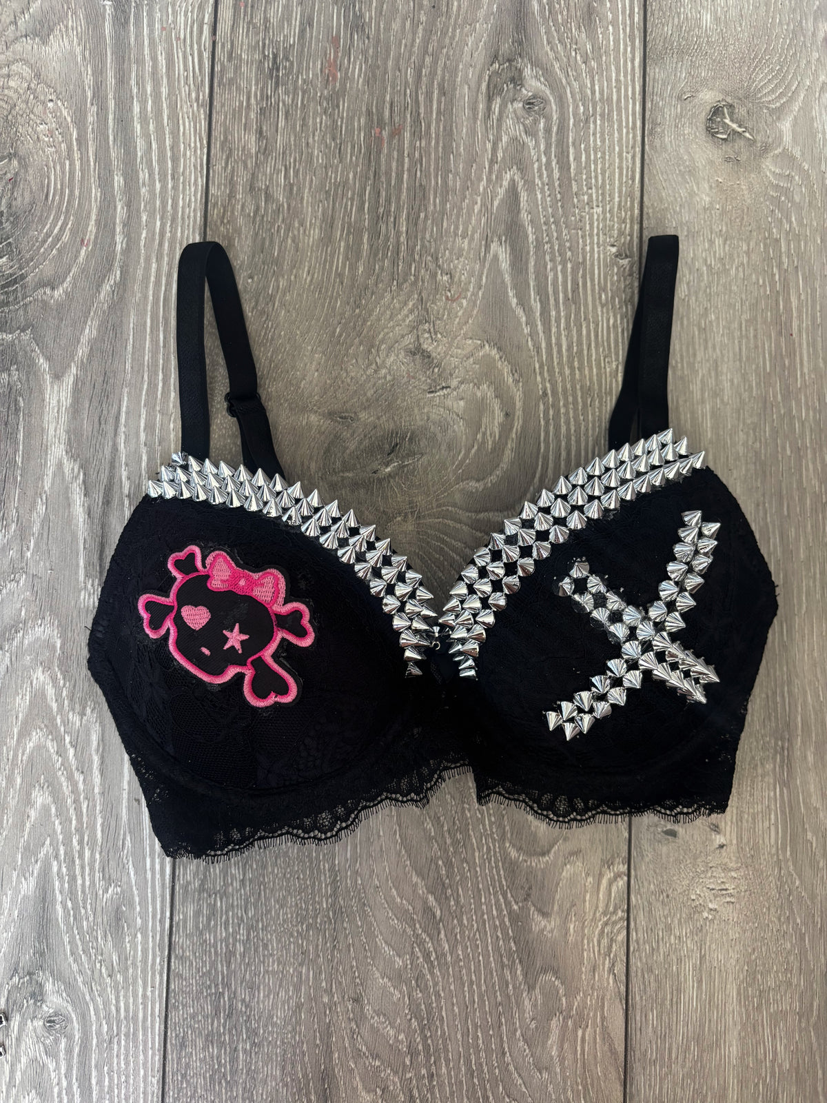 Black Skull Crush Spiked (no mini skulls) (no cross) push up bra
