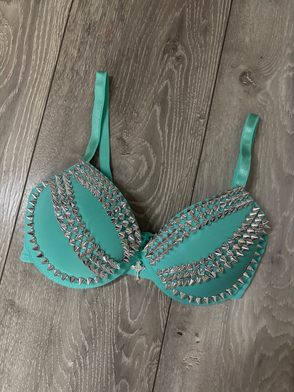 The Turquoise Crossover (with cross) (no stars) Spiked Push up Bra