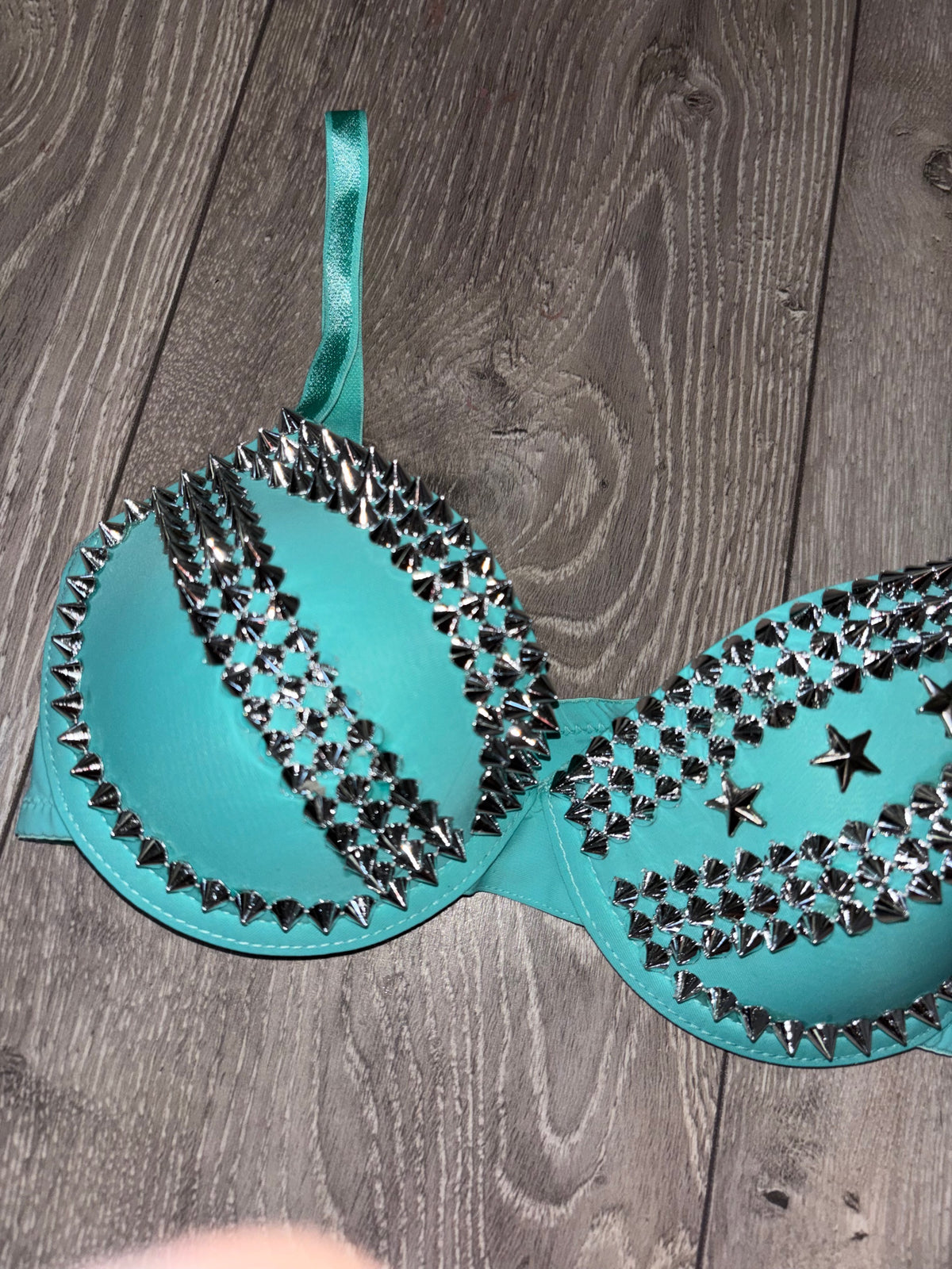 The Turquoise Crossover (with stars) (no cross) Spiked Push up Bra