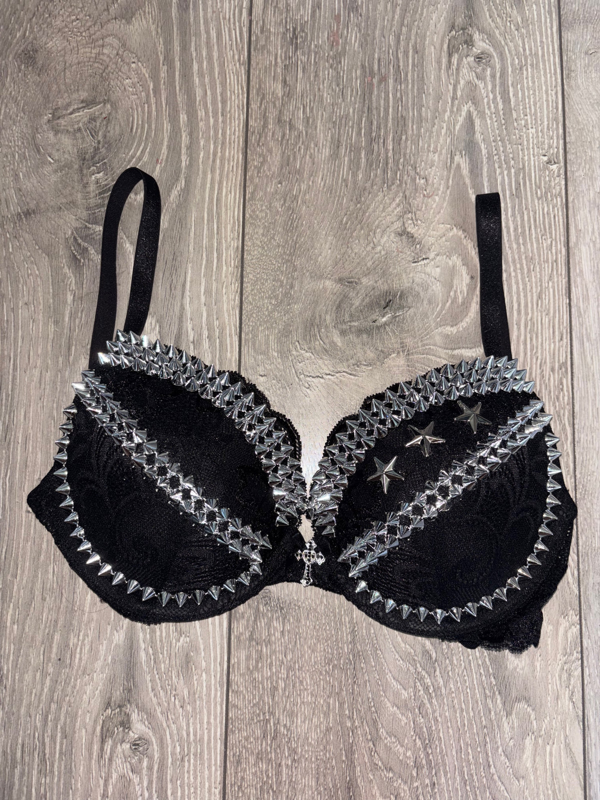 The Black Crossover Spiked (more sizes) (with cross) Push Up Bra
