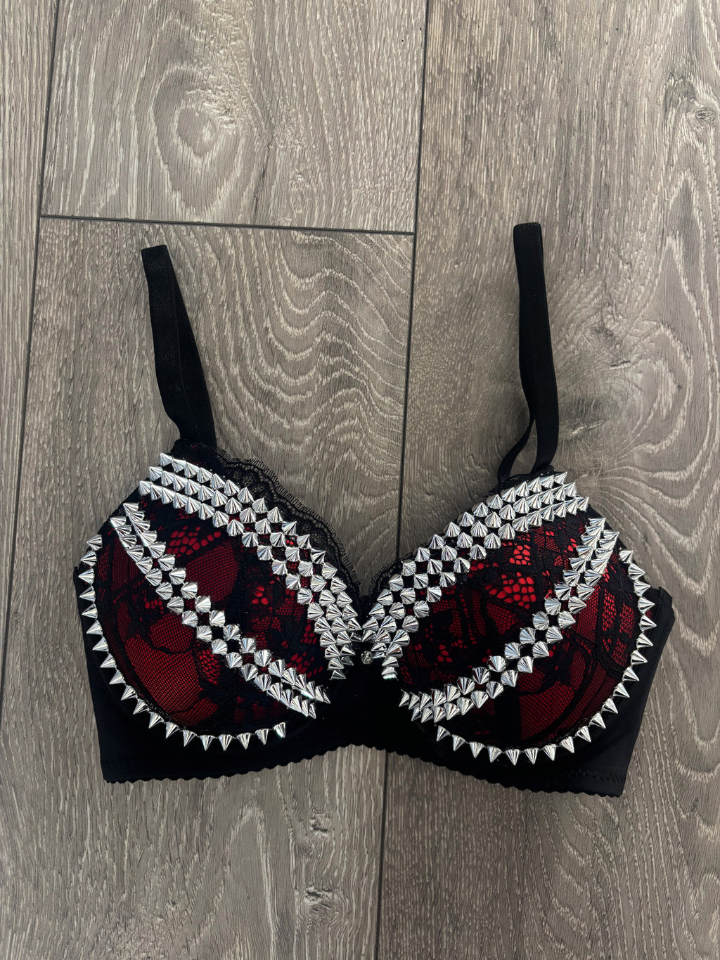 The Red Crossover (no cross) (no stars) Spiked Push up Bra