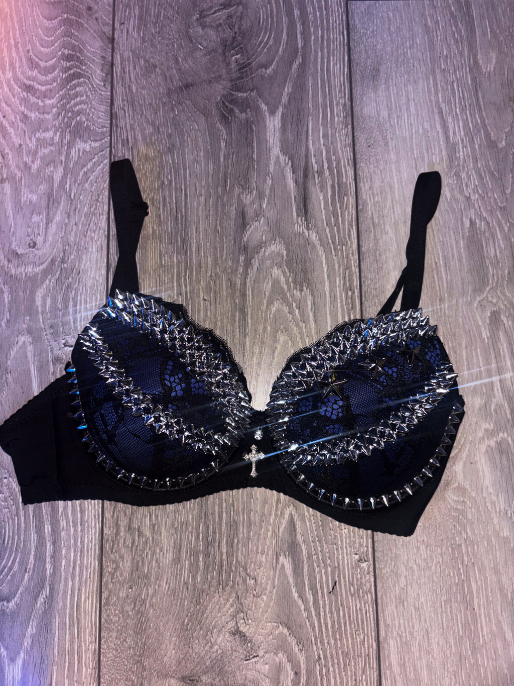 The Dark Blue Y2K crossover (with cross) (with stars) Spiked push up bra