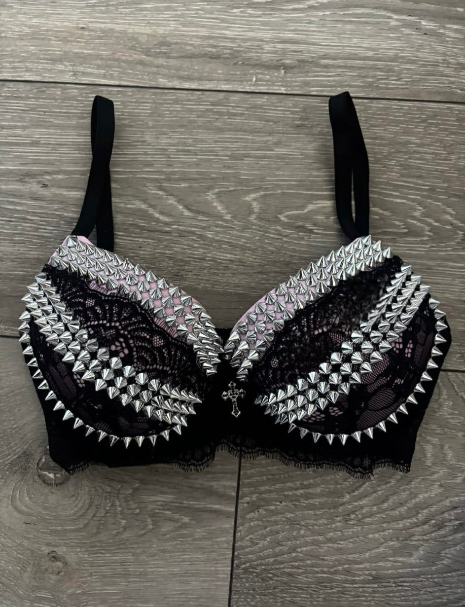 The Pink Y2K Crossover (with cross) (no stars) Spiked push up bra