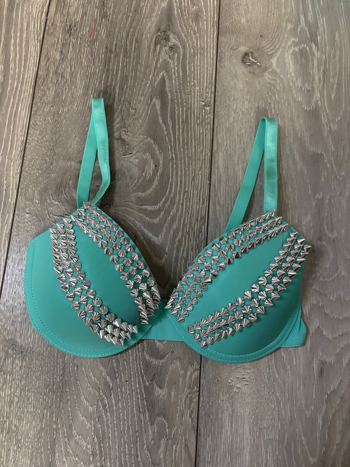 Turquoise spiked (no cross) push up bra