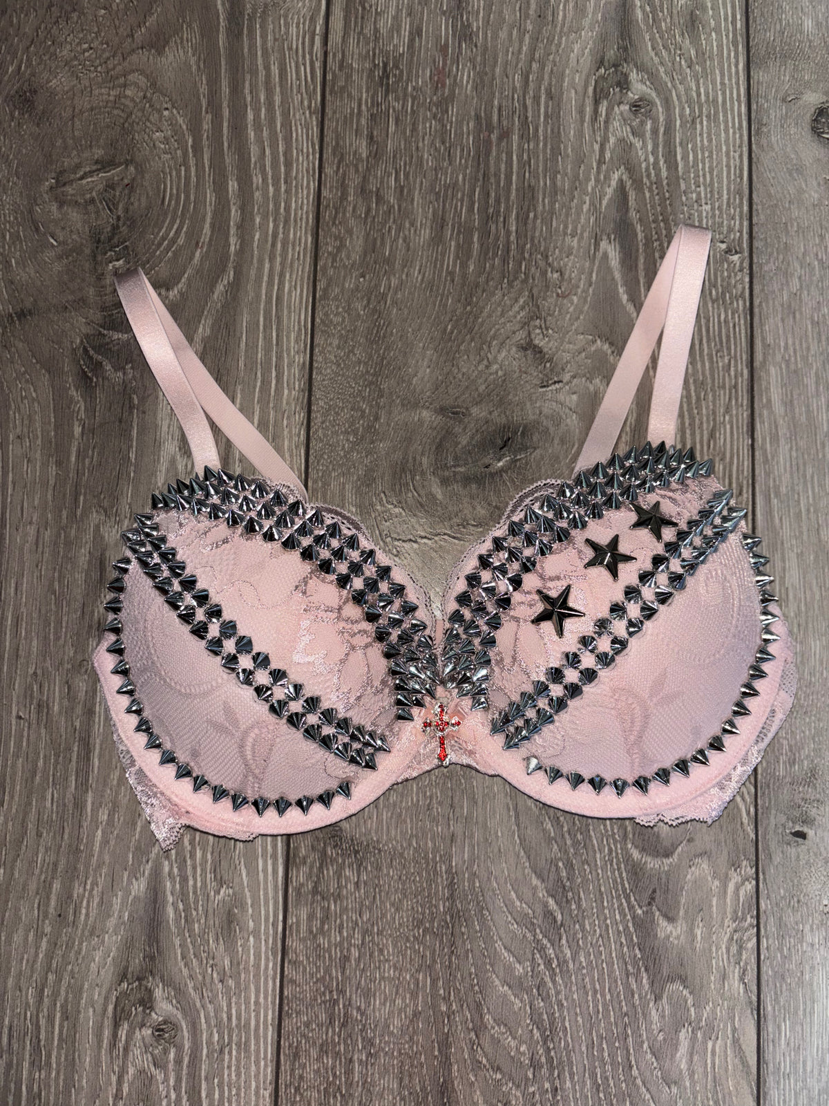 The Light Pink Crossover Spiked (more sizes) (with cross) Push Up Bra