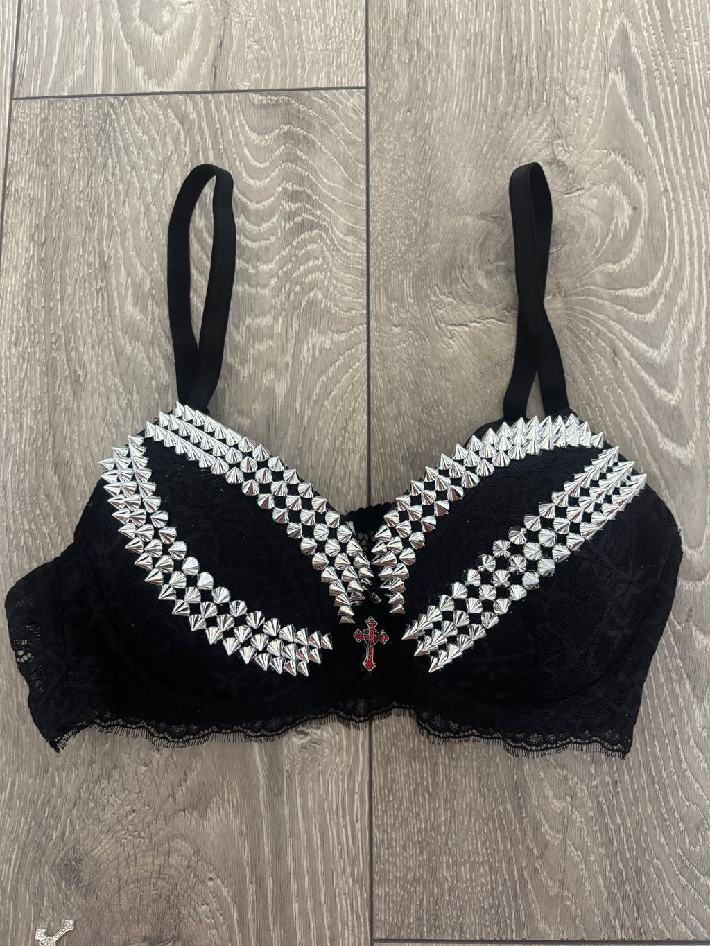 Black Y2K (with cross) Spiked push up bra