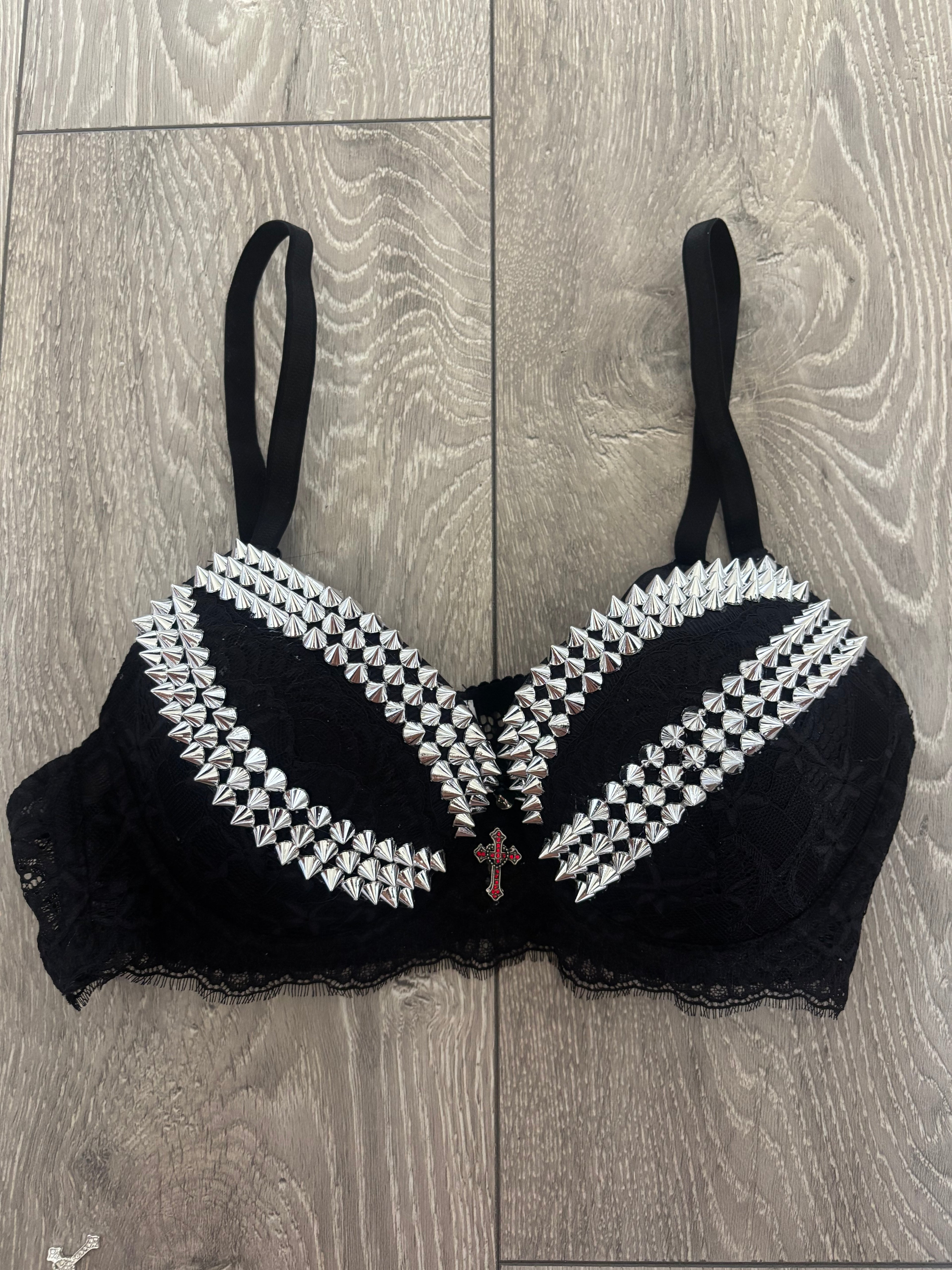 Black Y2K (with cross) Spiked push up bra