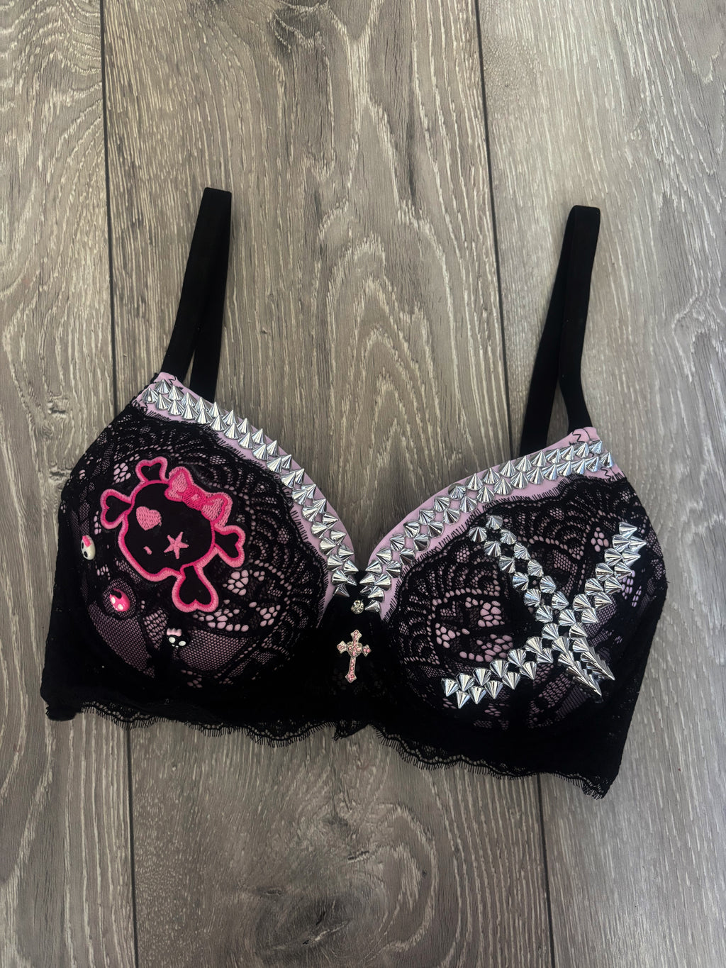 Pink Crush Skull Spiked (with cross) push up bra
