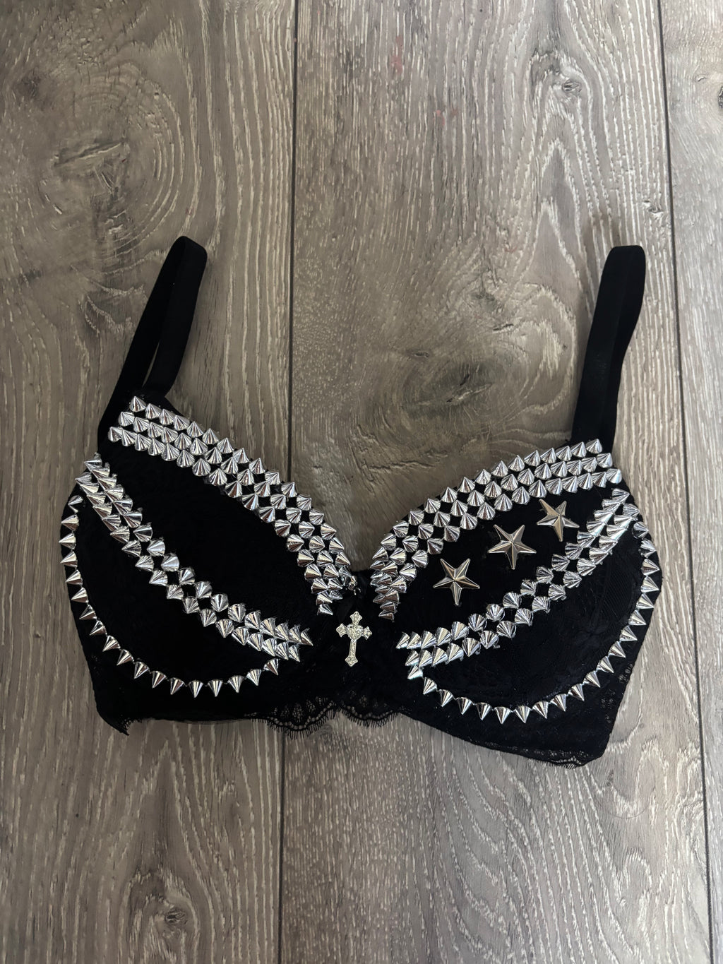 The Black Crossover Spiked (with cross) Push Up Bra