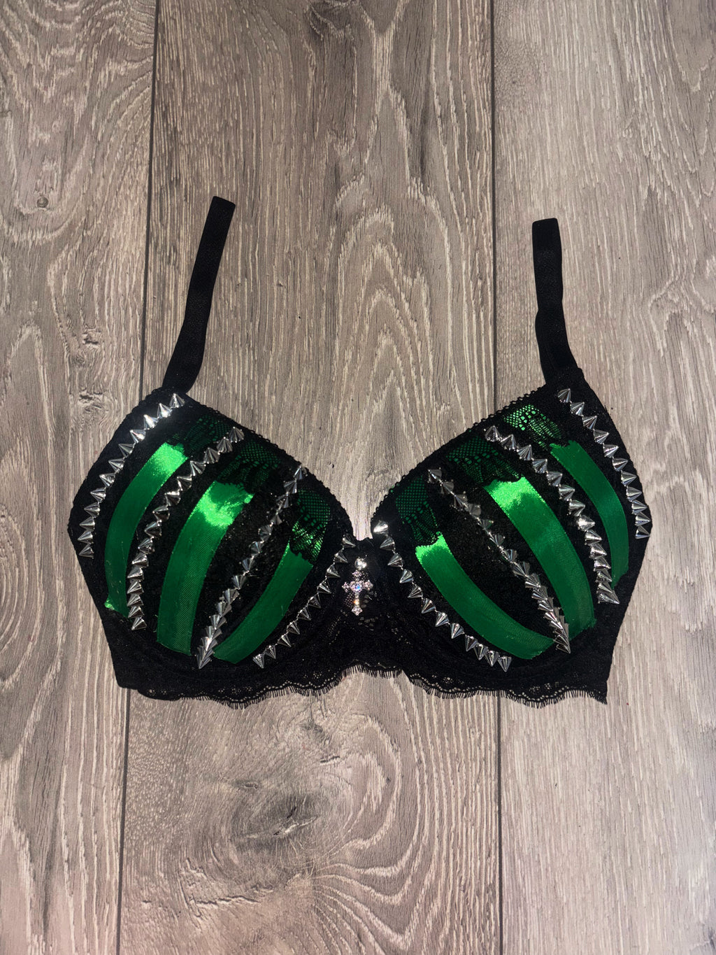 Green Poison Spiked (with cross) Push up bra