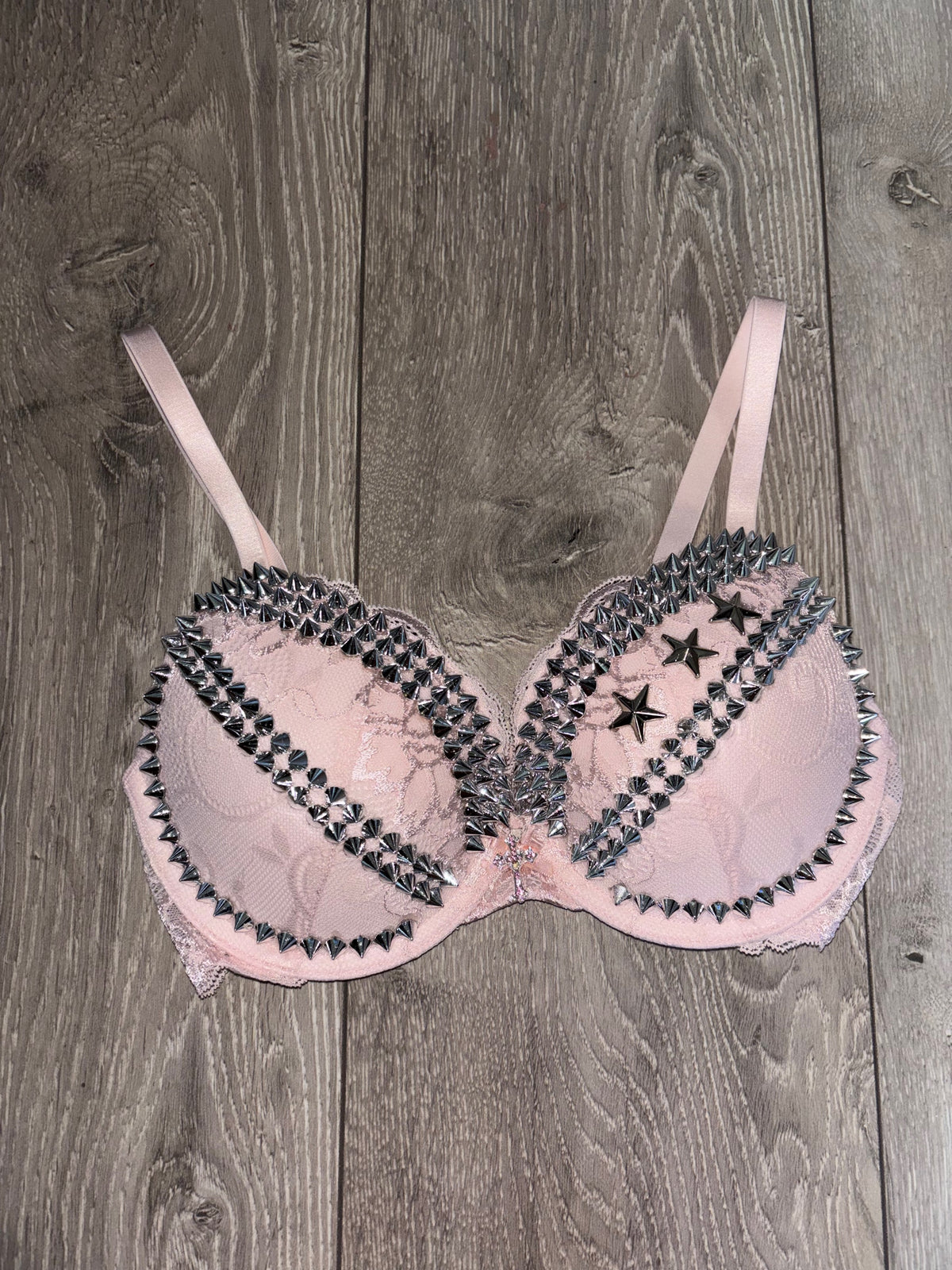 The Light Pink Crossover Spiked (more sizes) (with cross) Push Up Bra