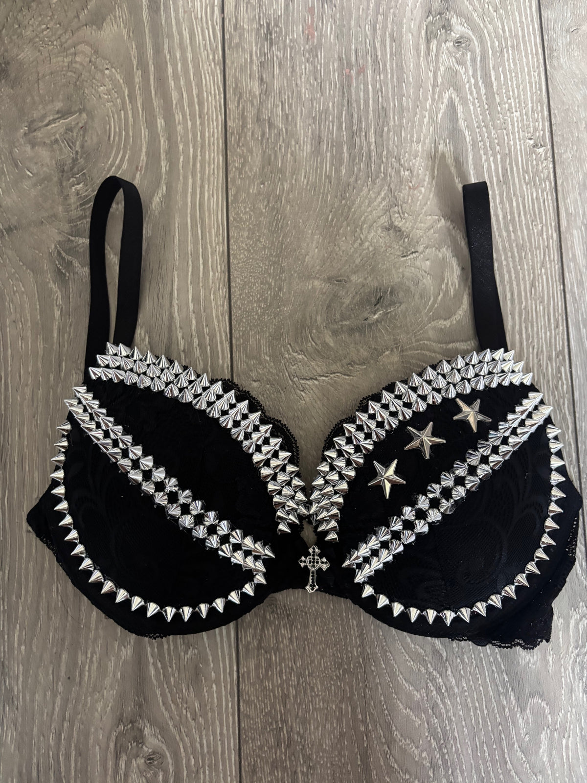 The Black Crossover Spiked (more sizes) (with cross) Push Up Bra