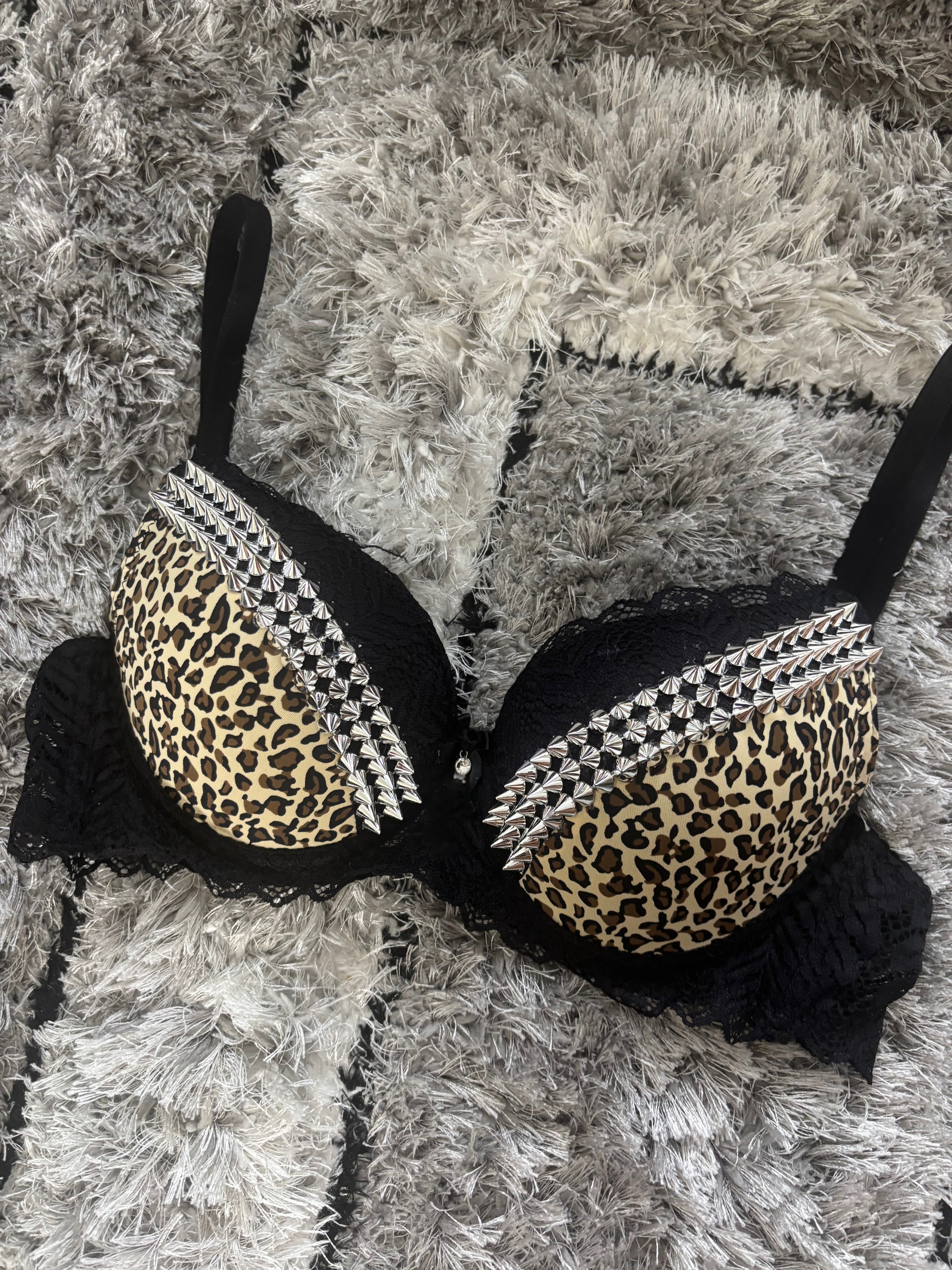 Leopard Print Y2K (no cross) Spiked push up bra