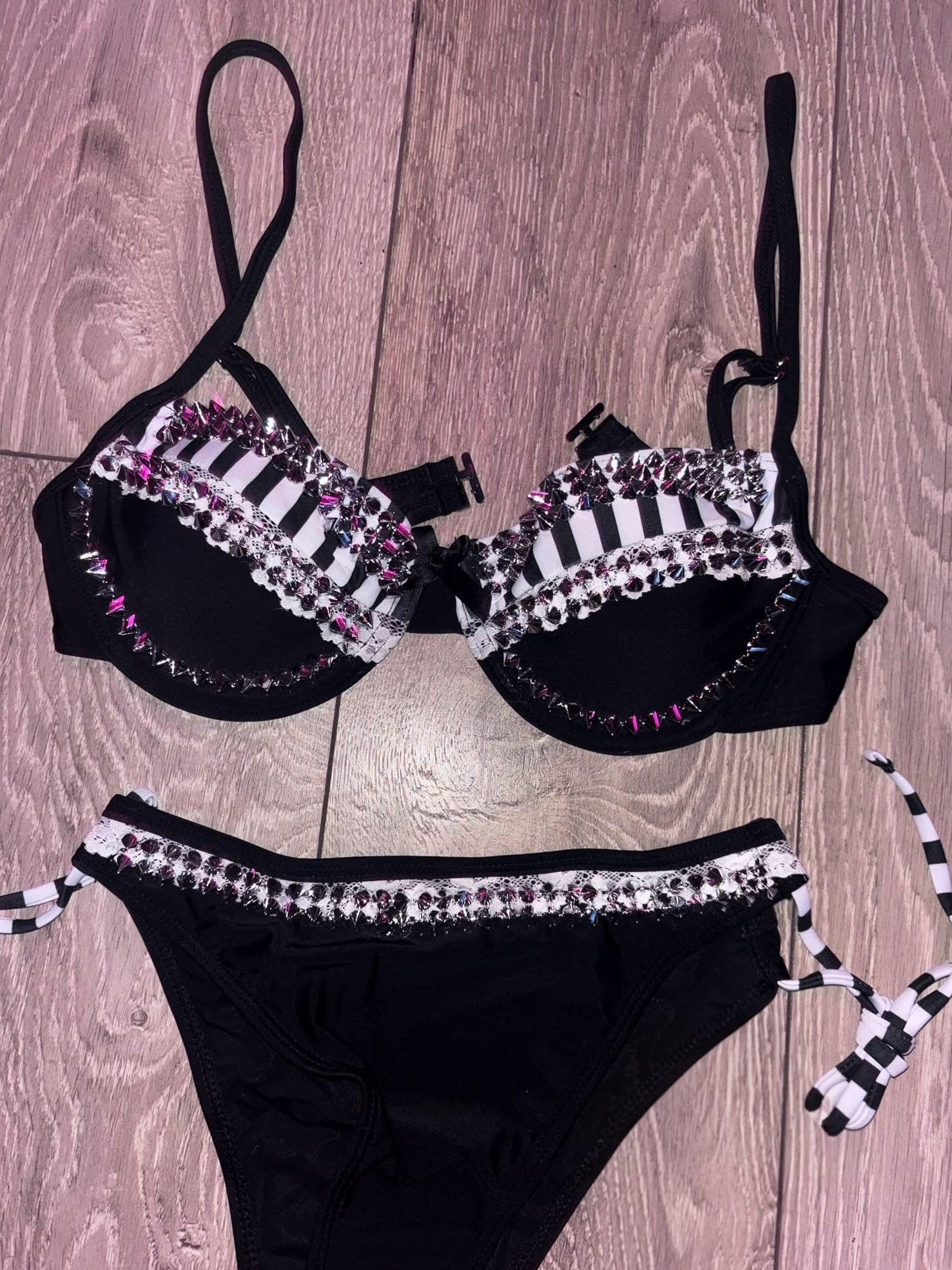 Noir Studded Bikini (no cross) underwired top and bottoms
