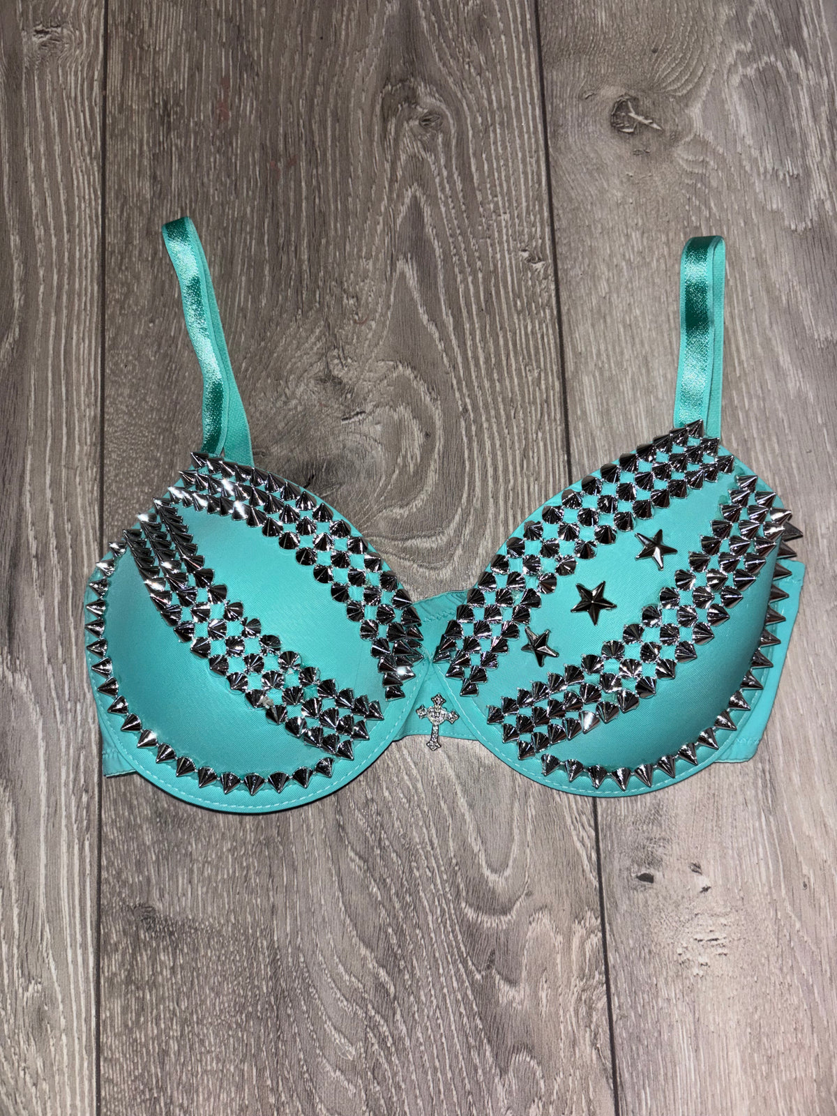 The Turquoise Crossover (with stars) (with cross) Spiked Push up Bra
