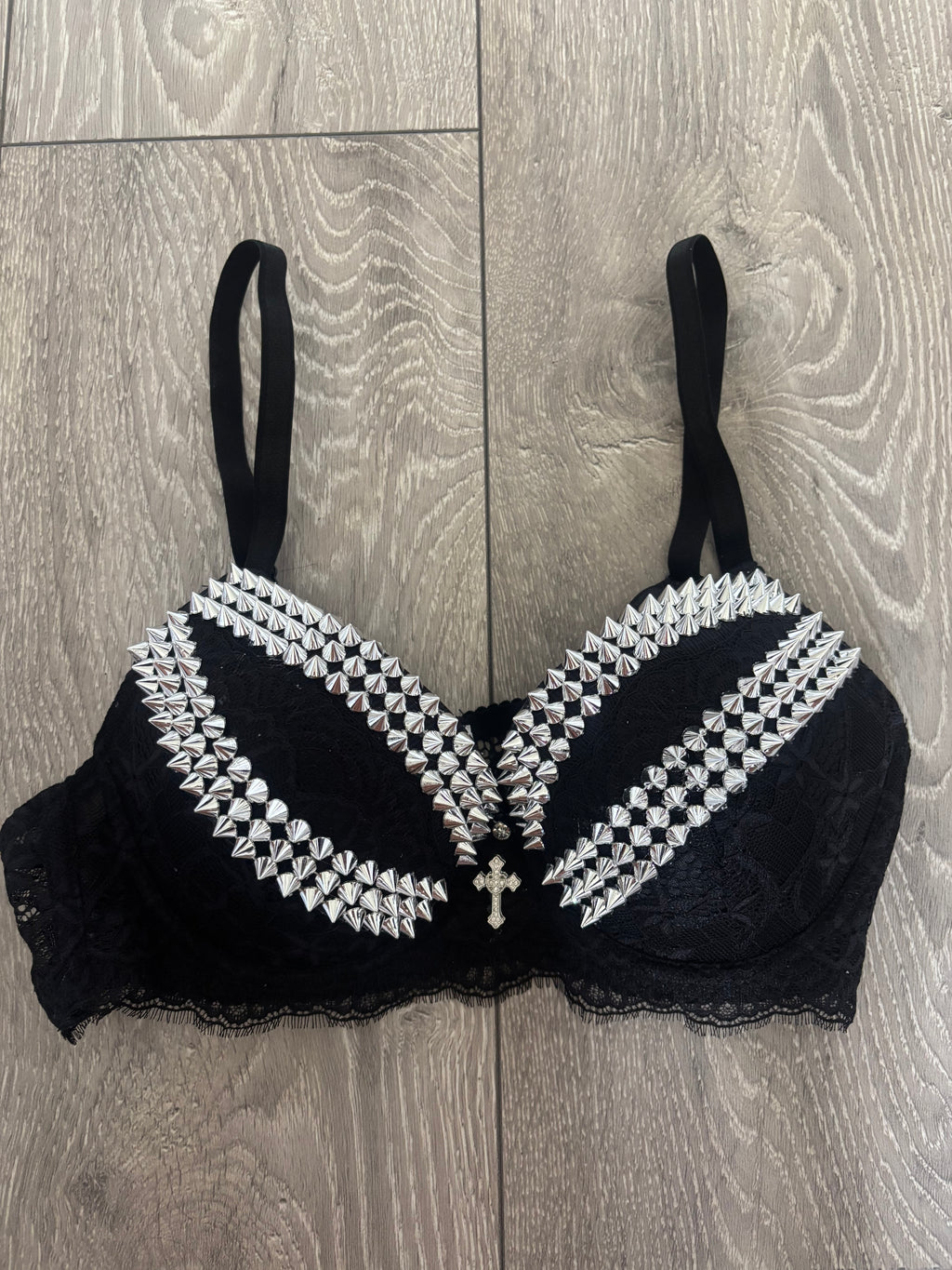 Black Y2K (with cross) Spiked push up bra