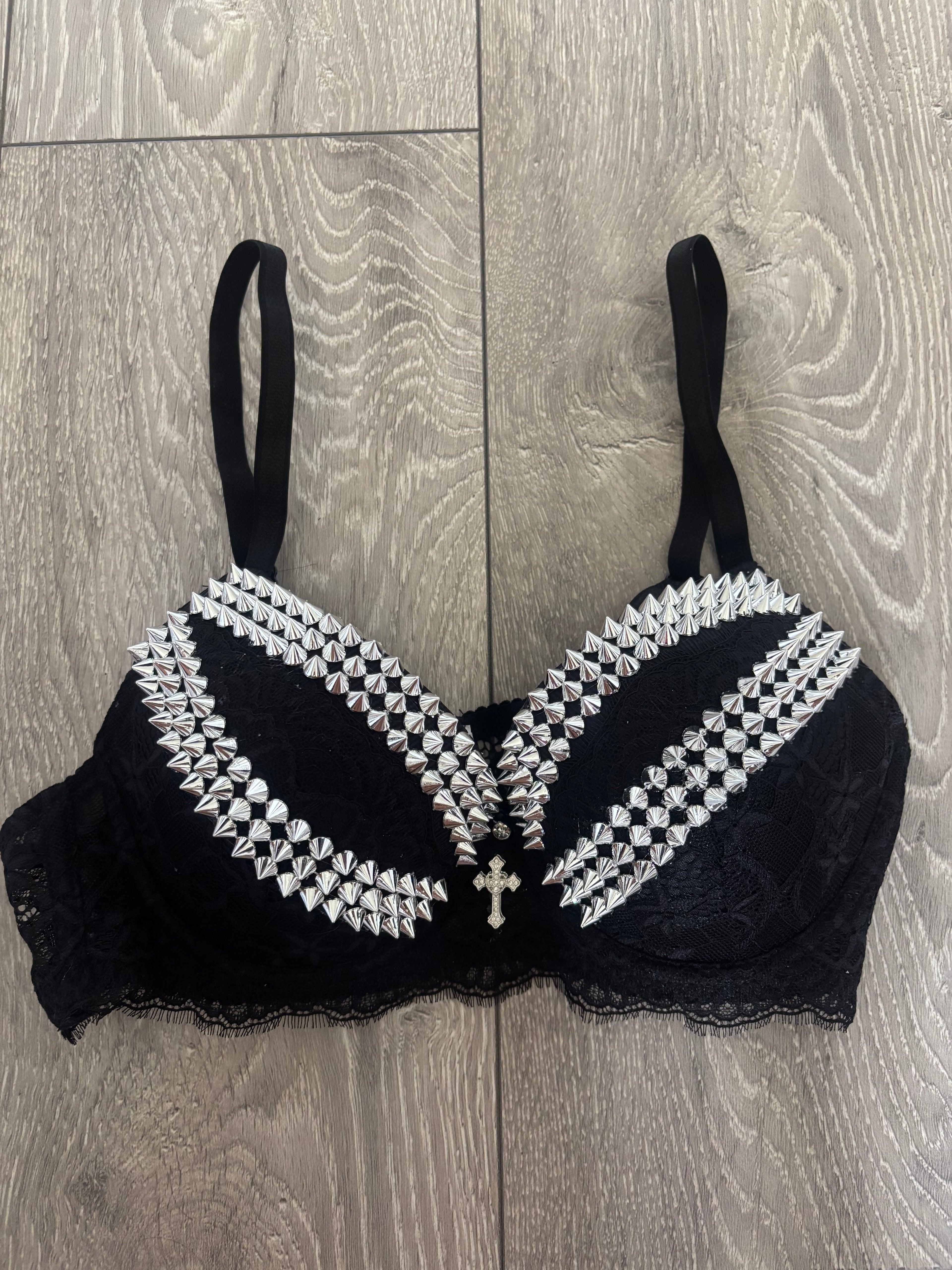 Black Y2K (with cross) Spiked push up bra
