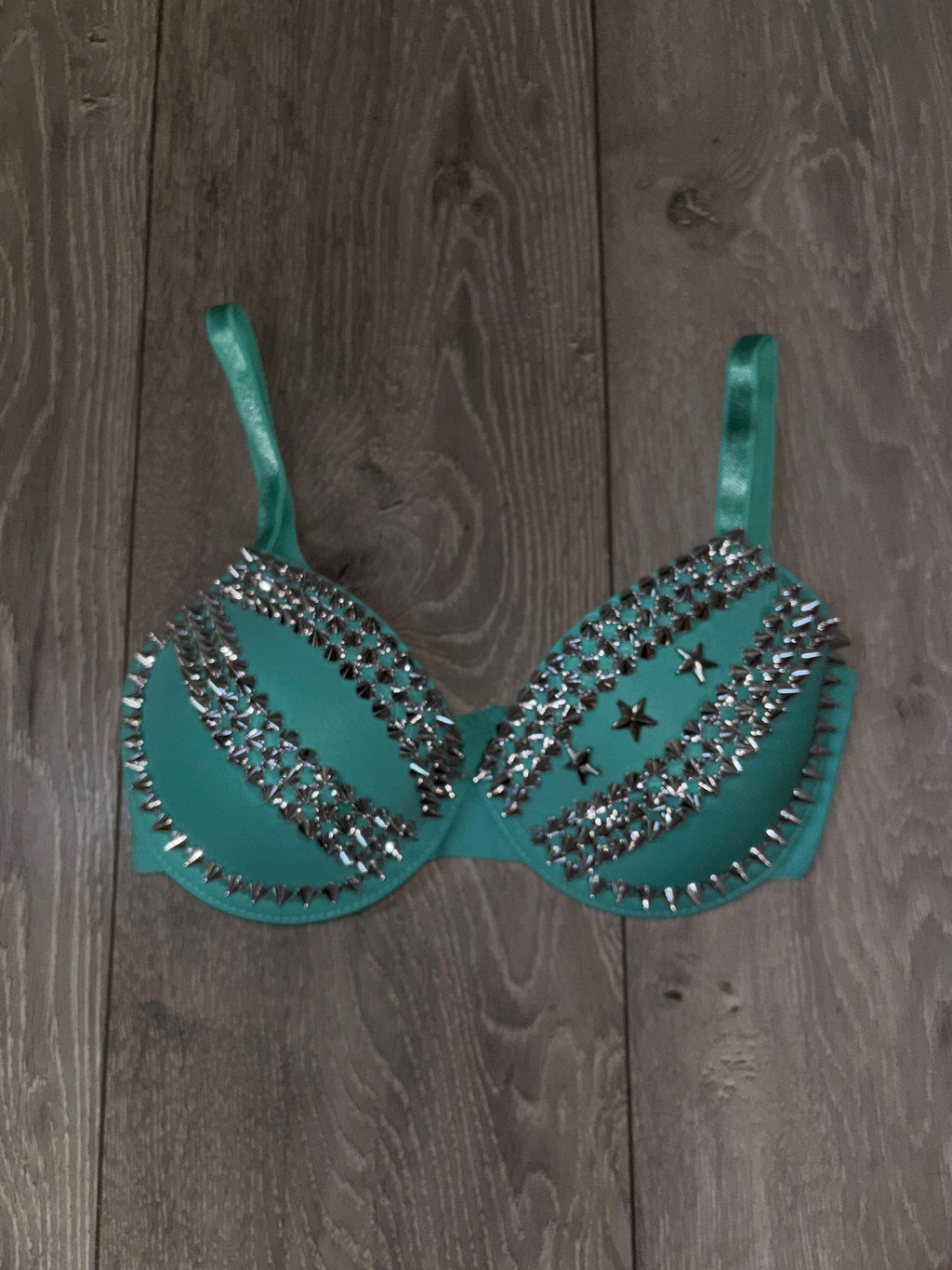 The Turquoise Crossover (with stars) (no cross) Spiked Push up Bra