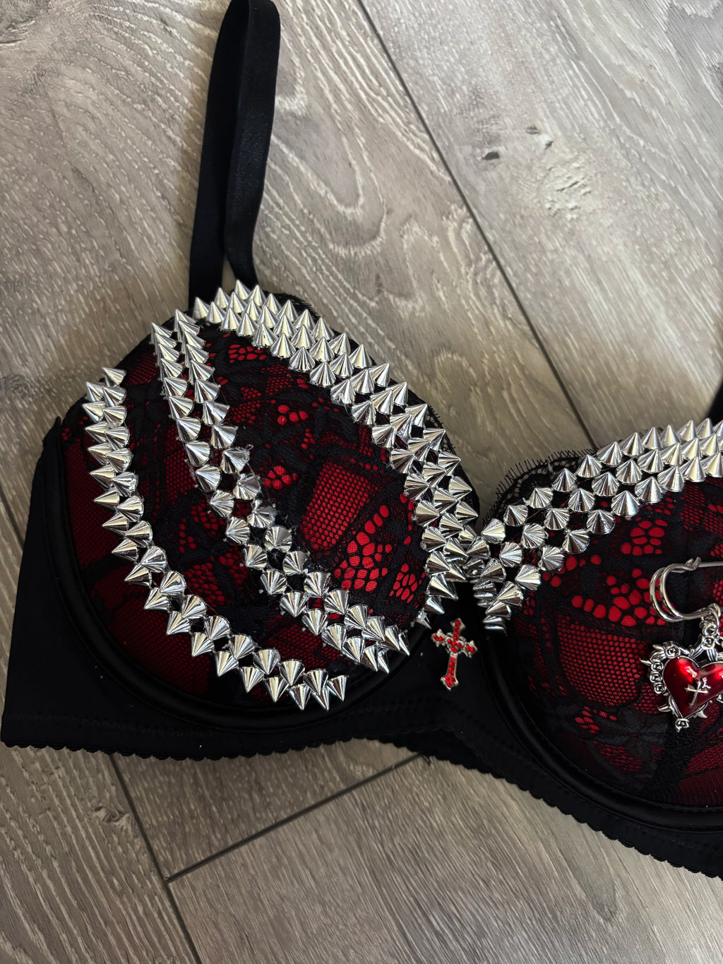 The Eternal Romance Spiked adjustable gothic pin (with cross) push up bra