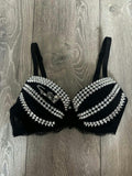 Black Skull Adjustable Pin Spiked push up bra (no cross)
