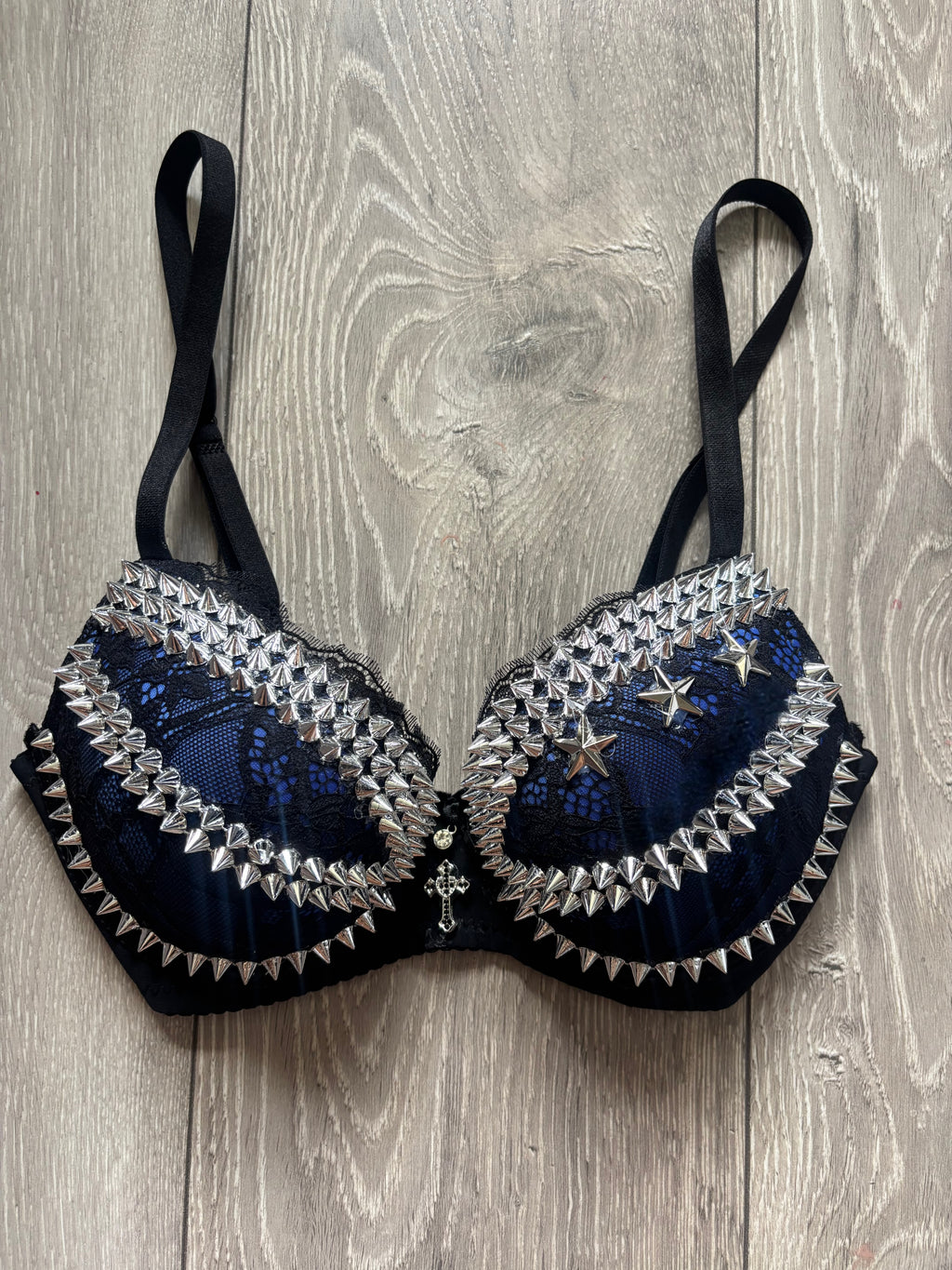 Dark blue Y2K crossover (with cross) Spiked push up bra