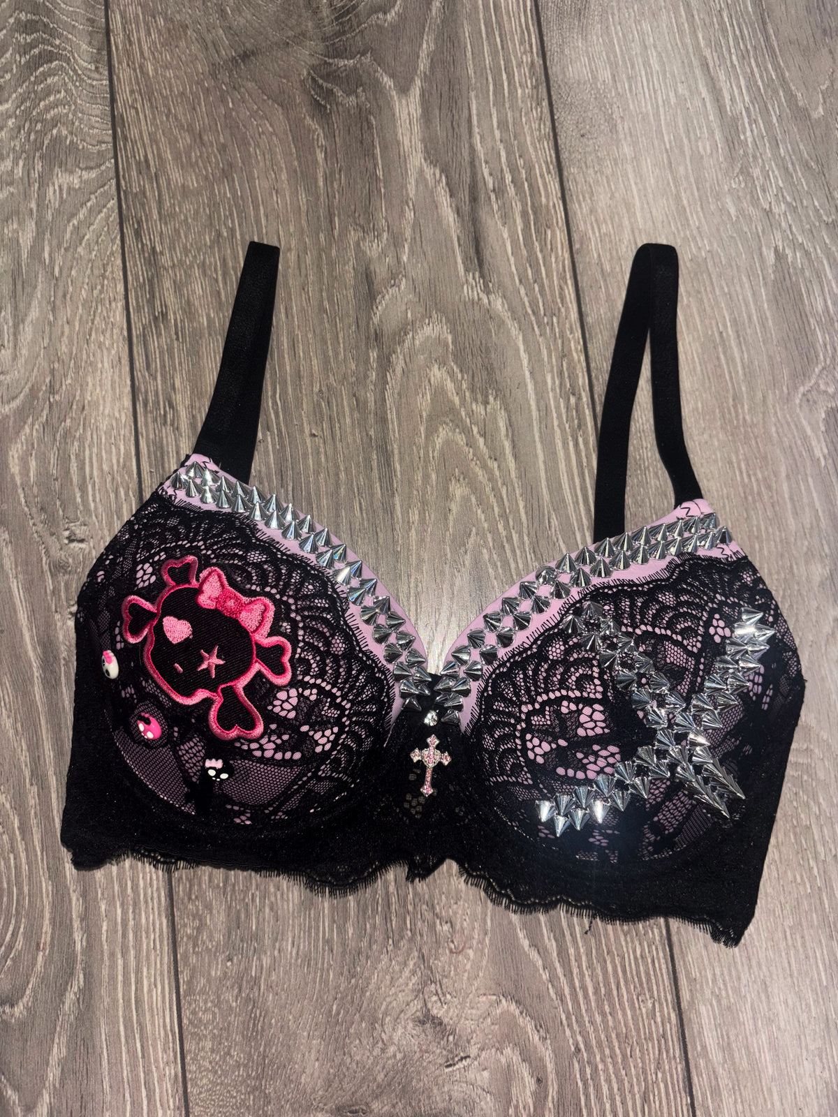 Pink Crush Skull Spiked (with cross) push up bra