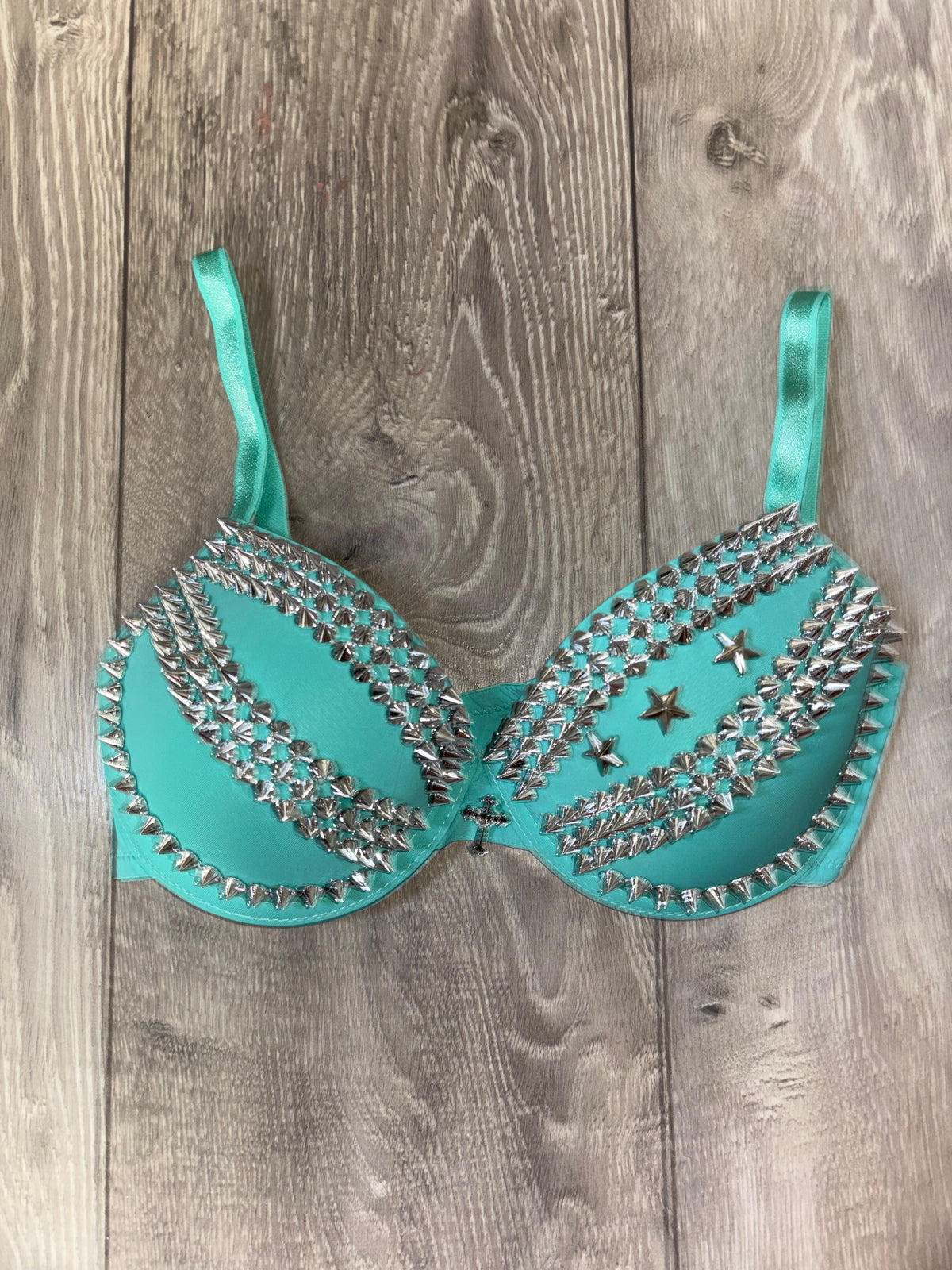 The Turquoise Crossover (with stars) (with cross) Spiked Push up Bra