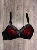 Red Single Strip Spiked (with cross) push up bra