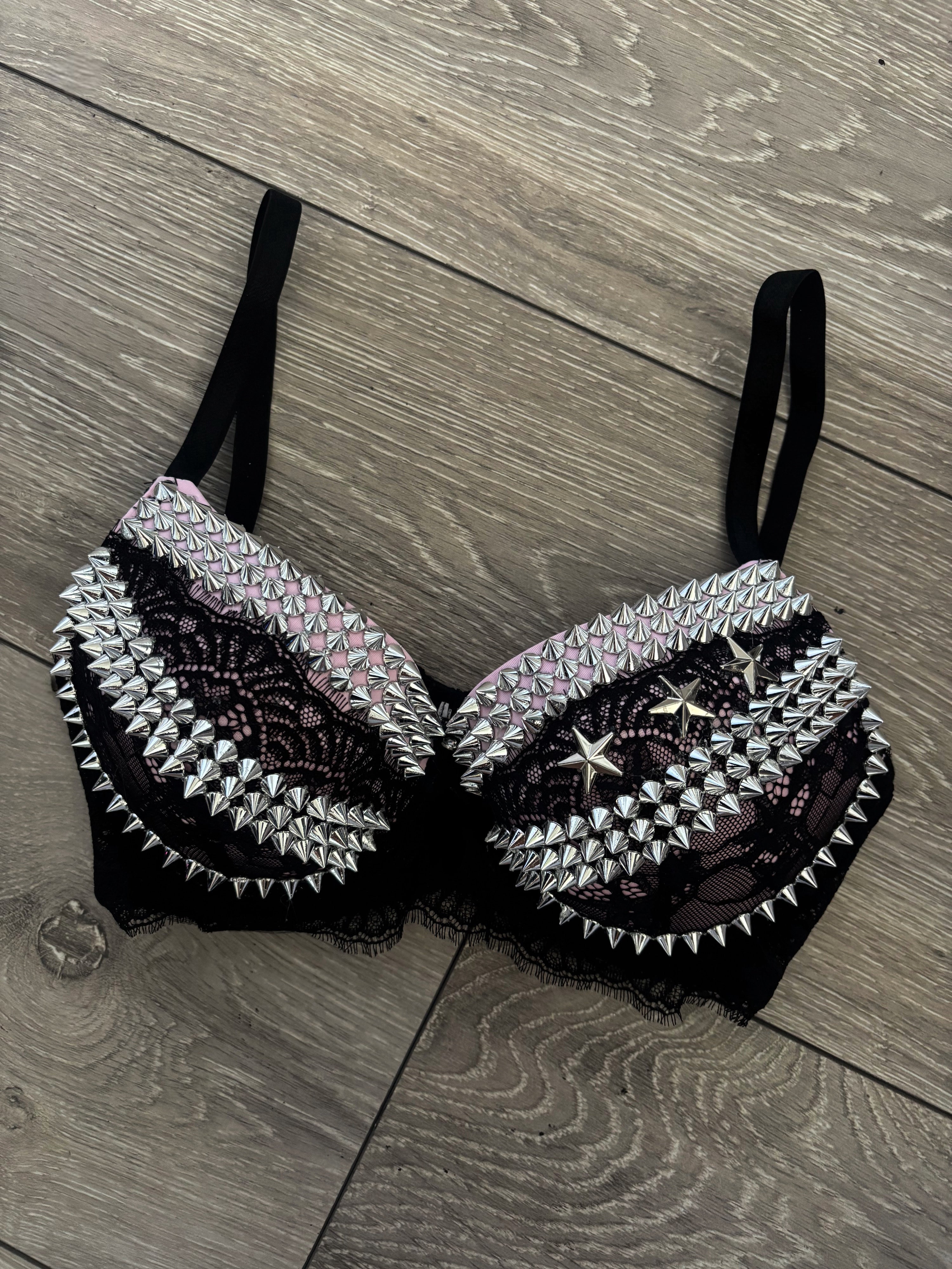 Pink Y2K Crossover (no cross) Spiked push up bra