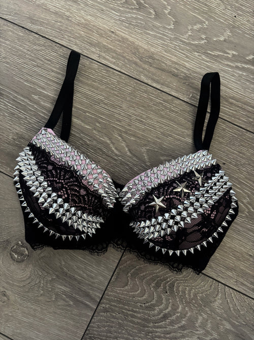 The Pink Y2K Crossover (no cross) (with stars) Spiked push up bra
