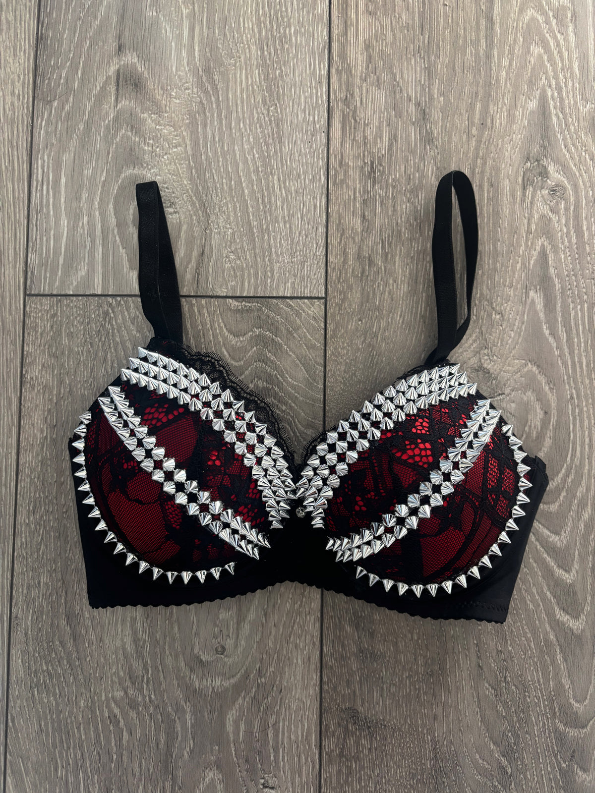 The Red Crossover (no cross) (no stars) Spiked Push up Bra