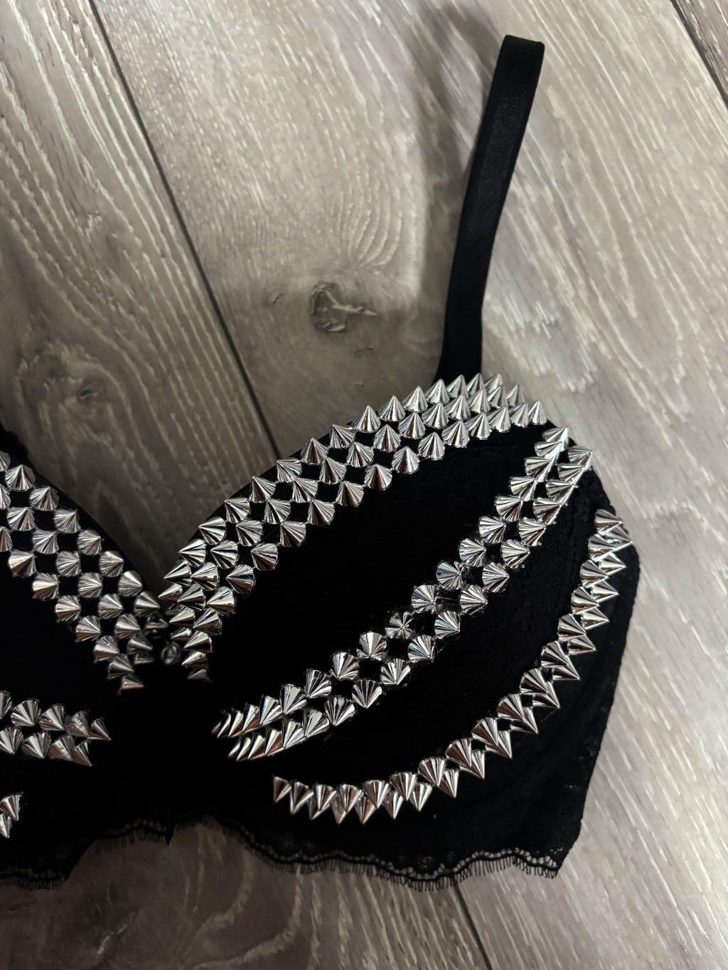 Triple Spiked black Y2K (without cross) push up bra