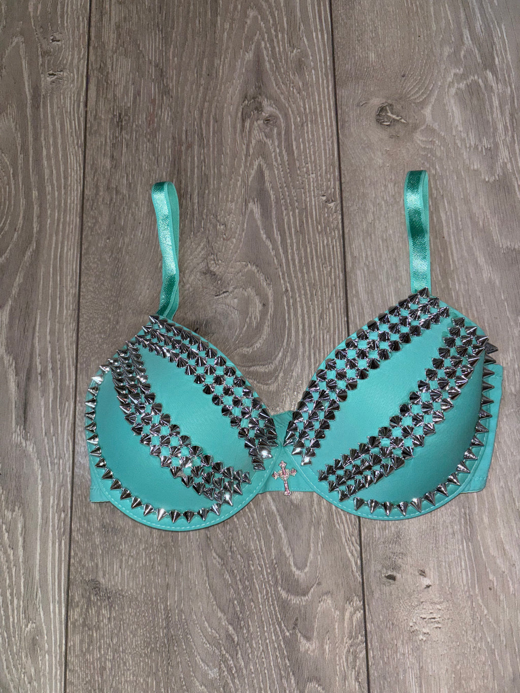 The Turquoise Crossover (with cross) (no stars) Spiked Push up Bra