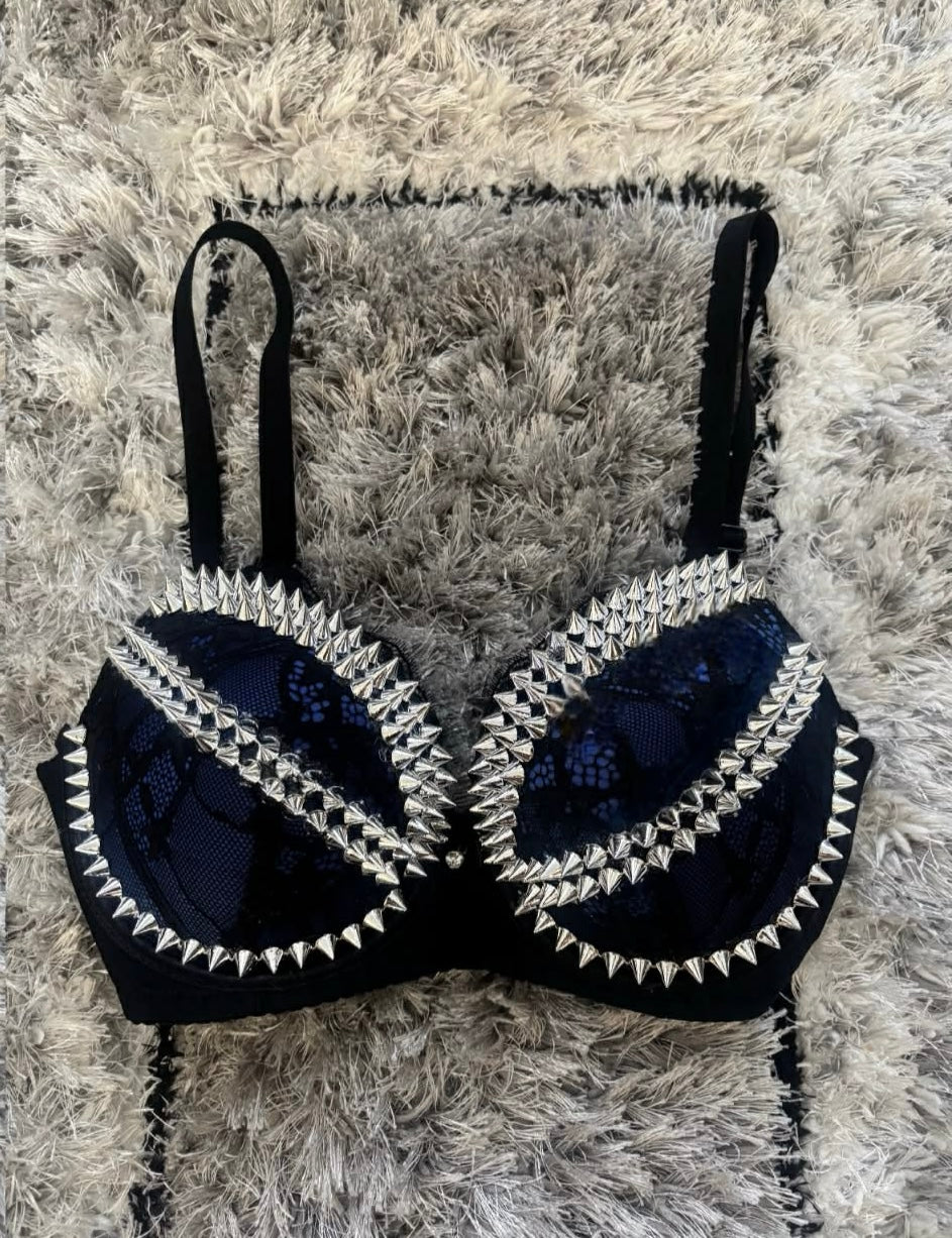 The Dark Blue Y2K Crossover  (no cross) (no stars) Spiked push up bra