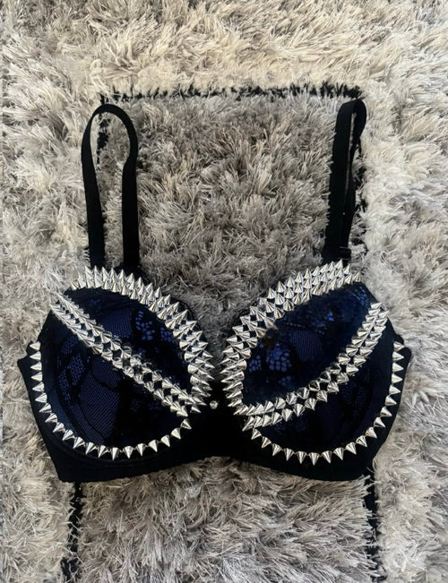 The Dark Blue Y2K Crossover  (no cross) (no stars) Spiked push up bra