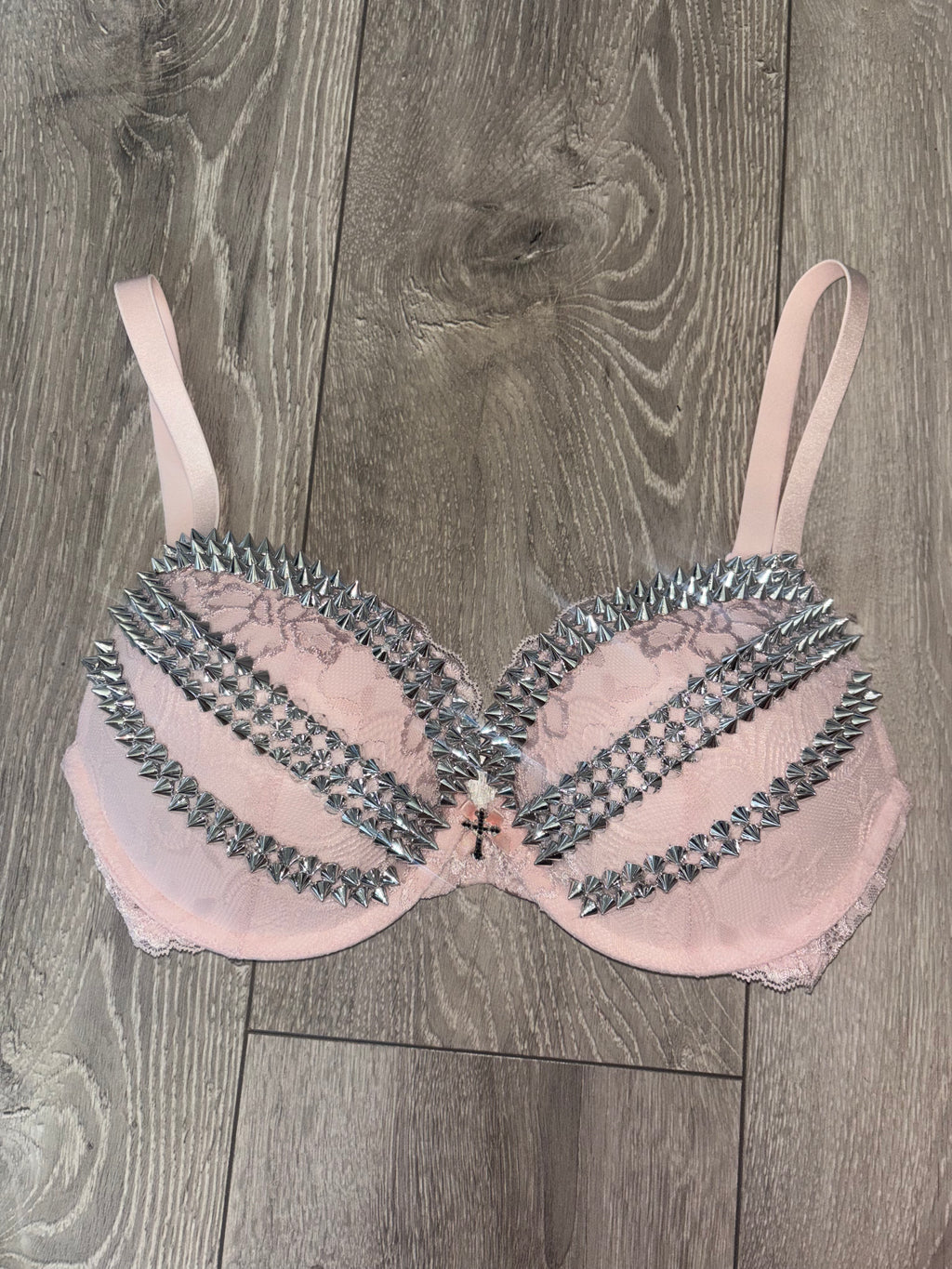 The Light Pink Triple Spiked (with cross) (more sizes) push up bra