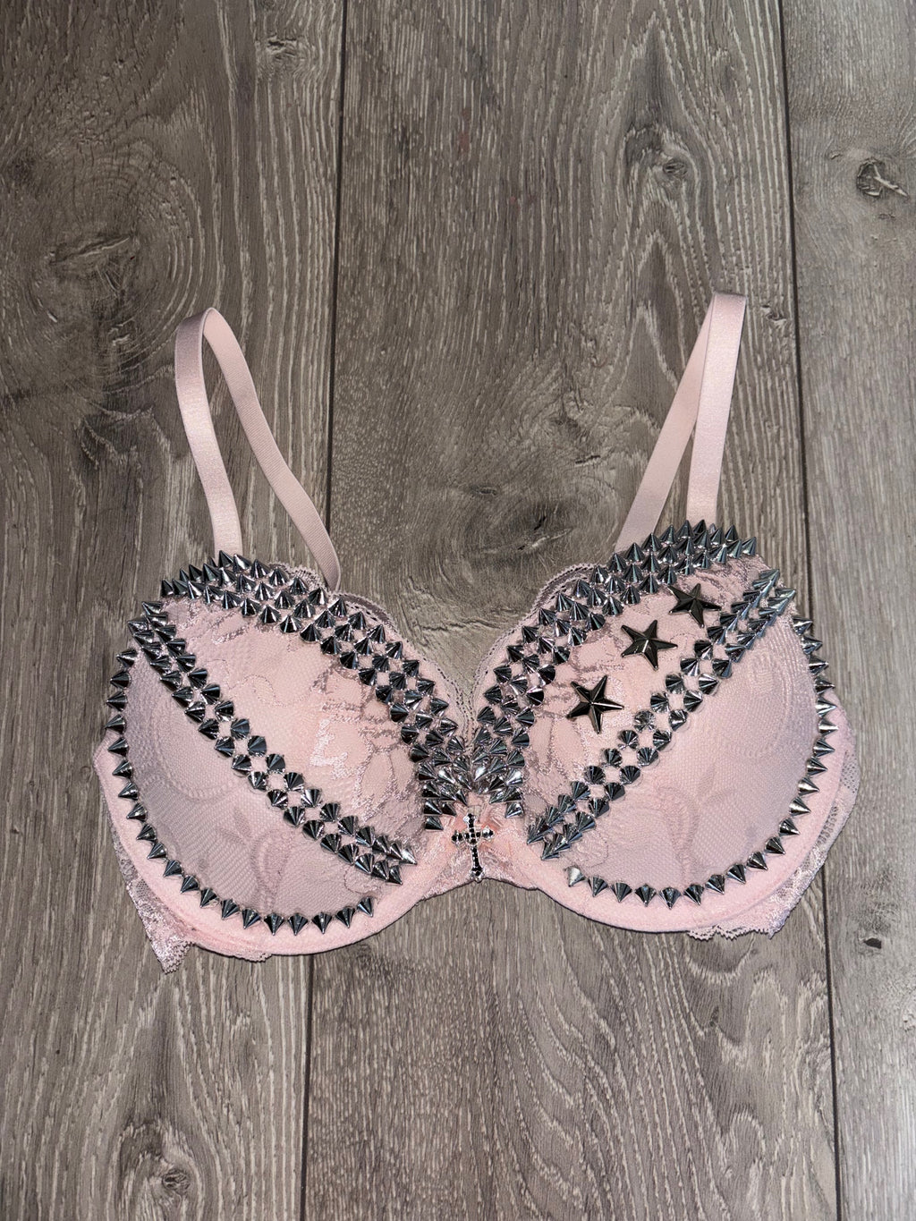 The Light Pink Crossover Spiked (more sizes) (with cross) Push Up Bra