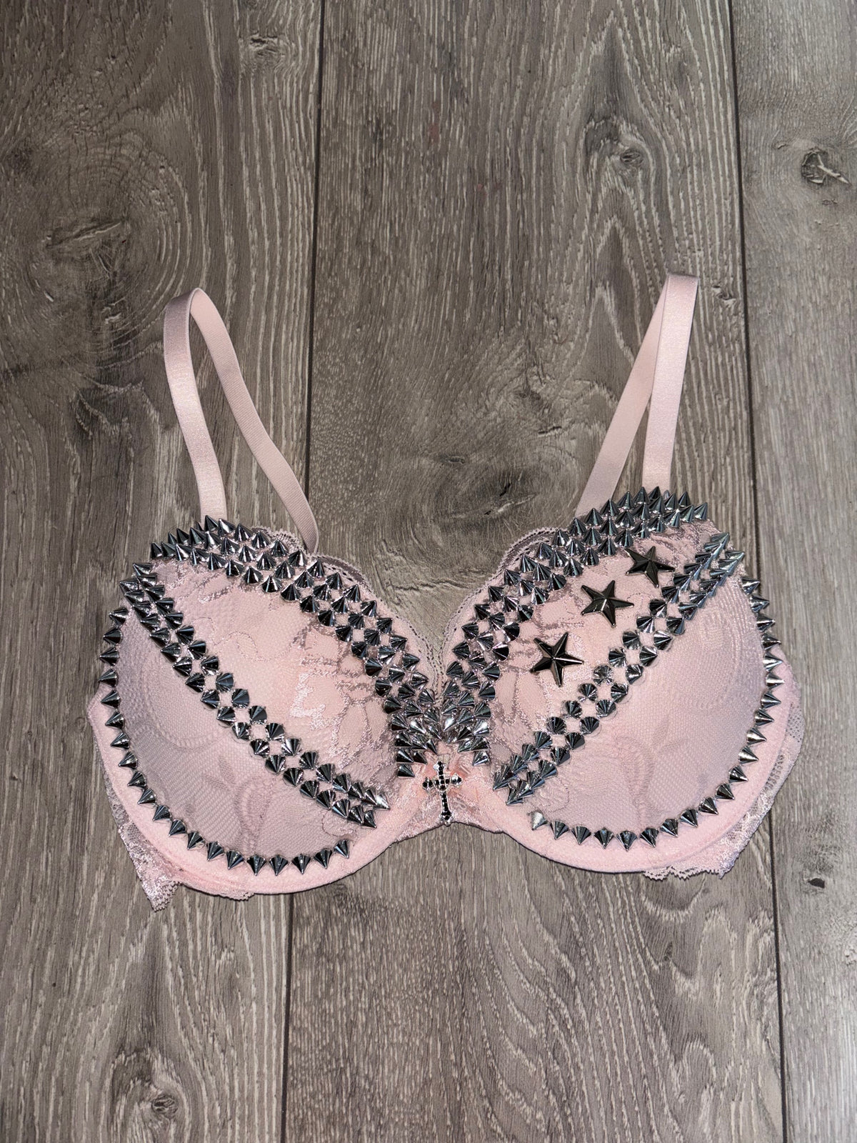 The Light Pink Crossover Spiked (more sizes) (with cross) Push Up Bra