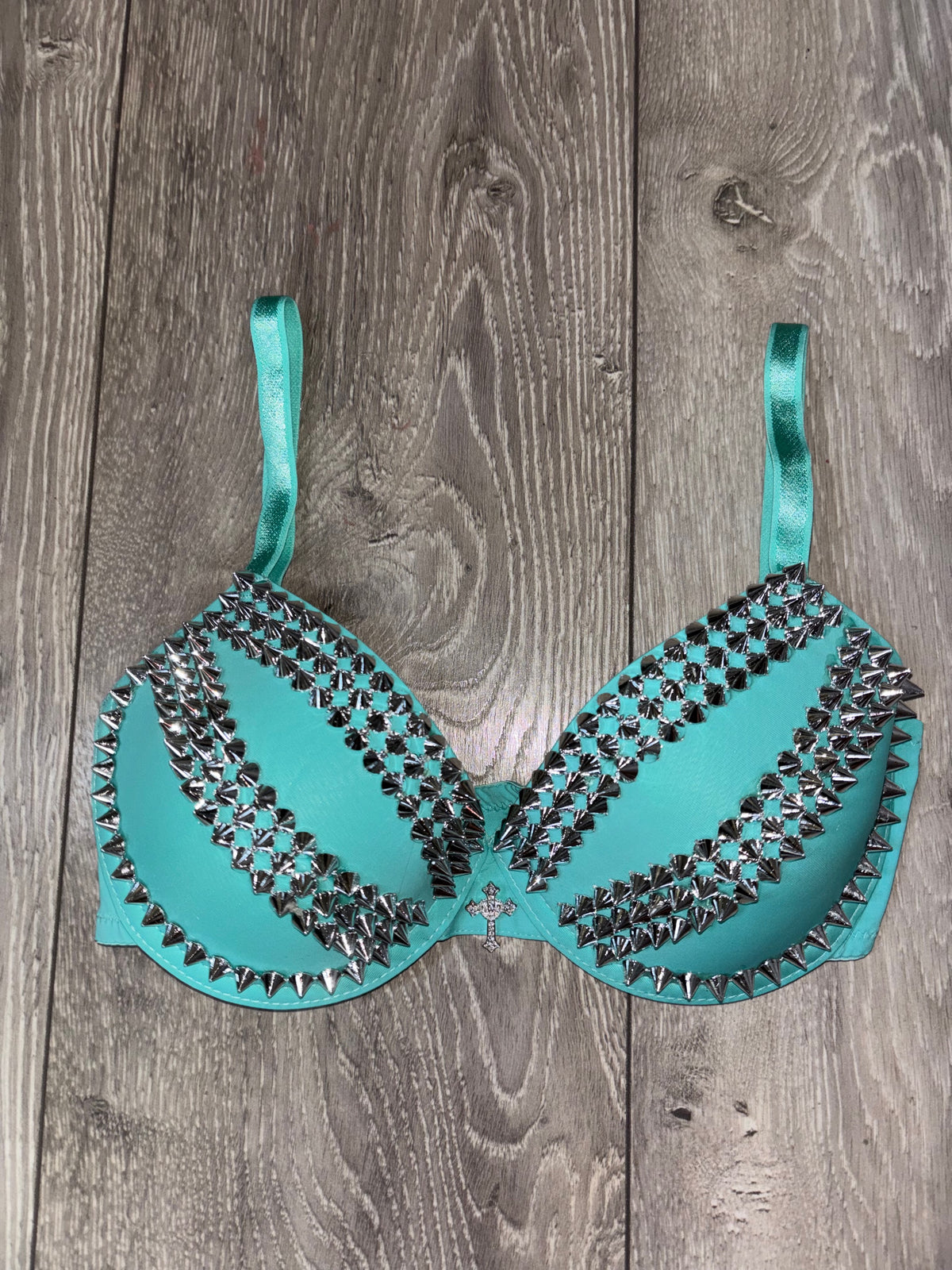 The Turquoise Crossover (with cross) (no stars) Spiked Push up Bra