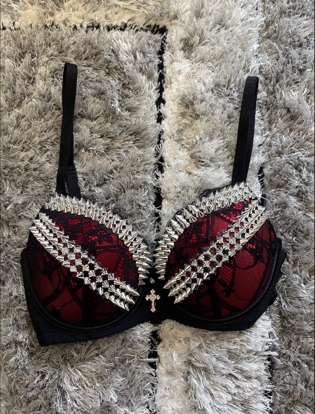 Red and black Y2K (with cross) Spiked push up bra