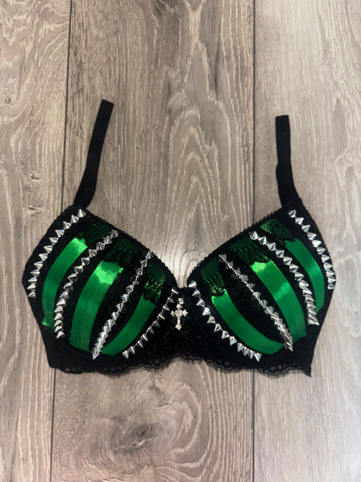 Green Poison Spiked (with cross) Push up bra