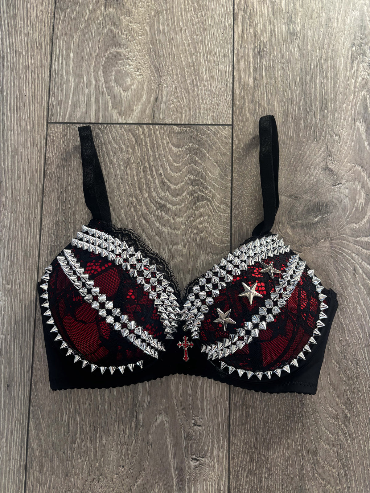 The Red Crossover (with stars) (with cross) Spiked Push Up Bra