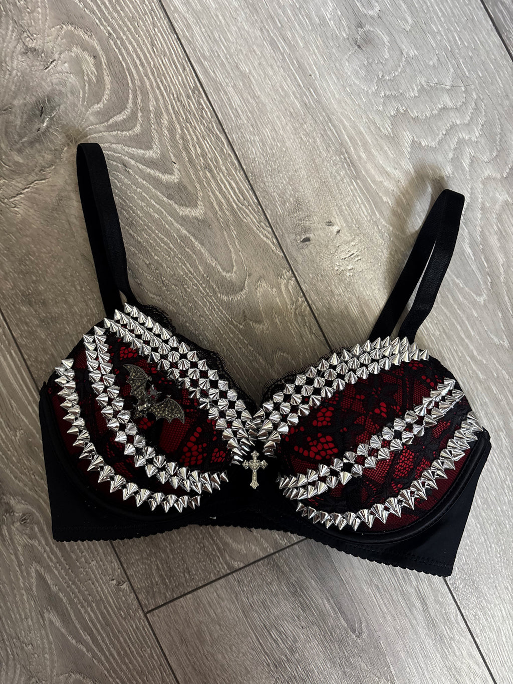 Red Bat Adjustable Pin Spiked (with cross) Push up Bra