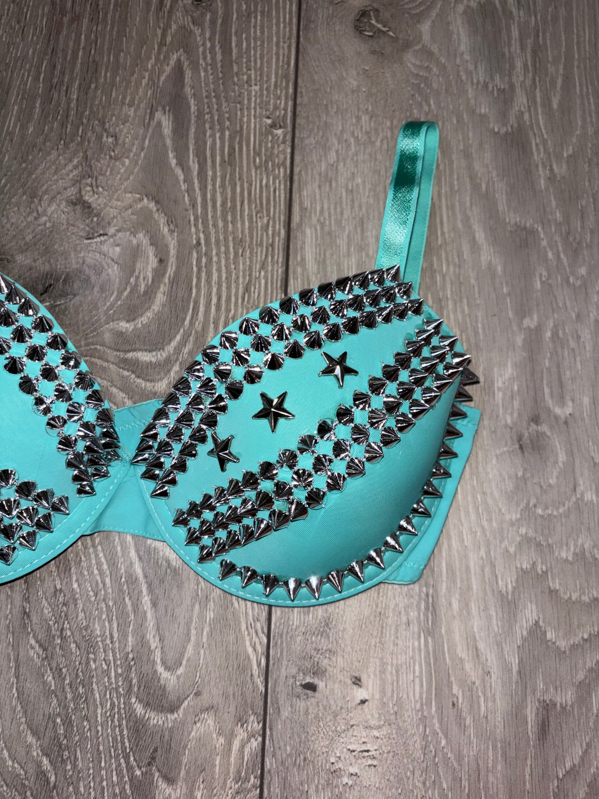 The Turquoise Crossover (with stars) (no cross) Spiked Push up Bra
