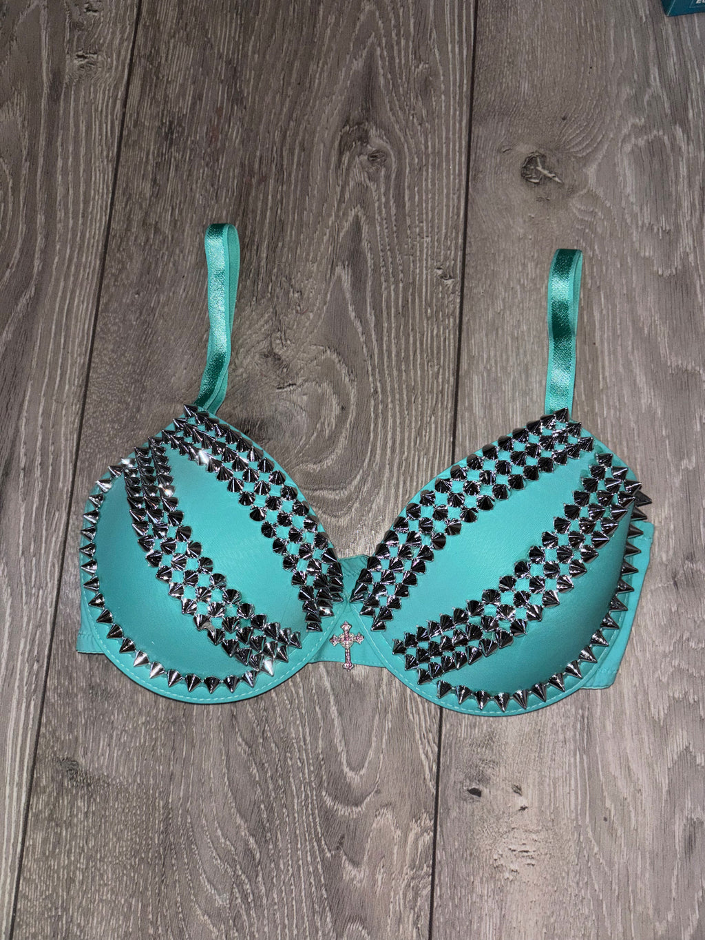 The Turquoise Crossover (with cross) (no stars) Spiked Push up Bra