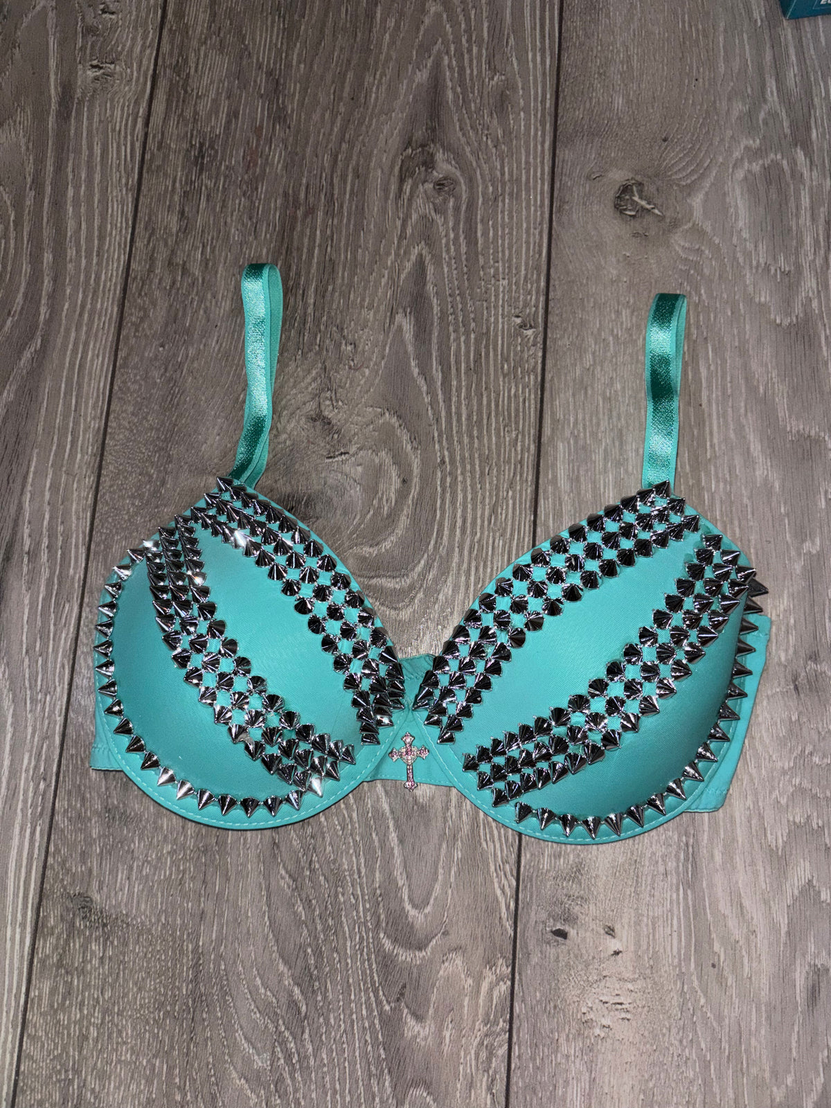 The Turquoise Crossover (with cross) (no stars) Spiked Push up Bra