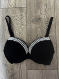 (More sizes) black Y2K single strip spiked (no cross) push up bra