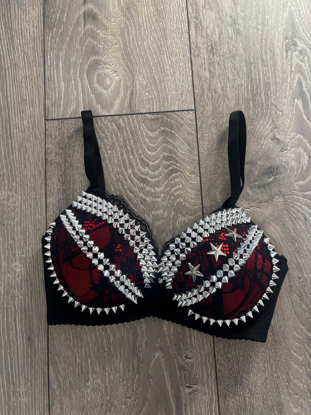 The Red Crossover (with stars) (no cross) Spiked Push Up Bra